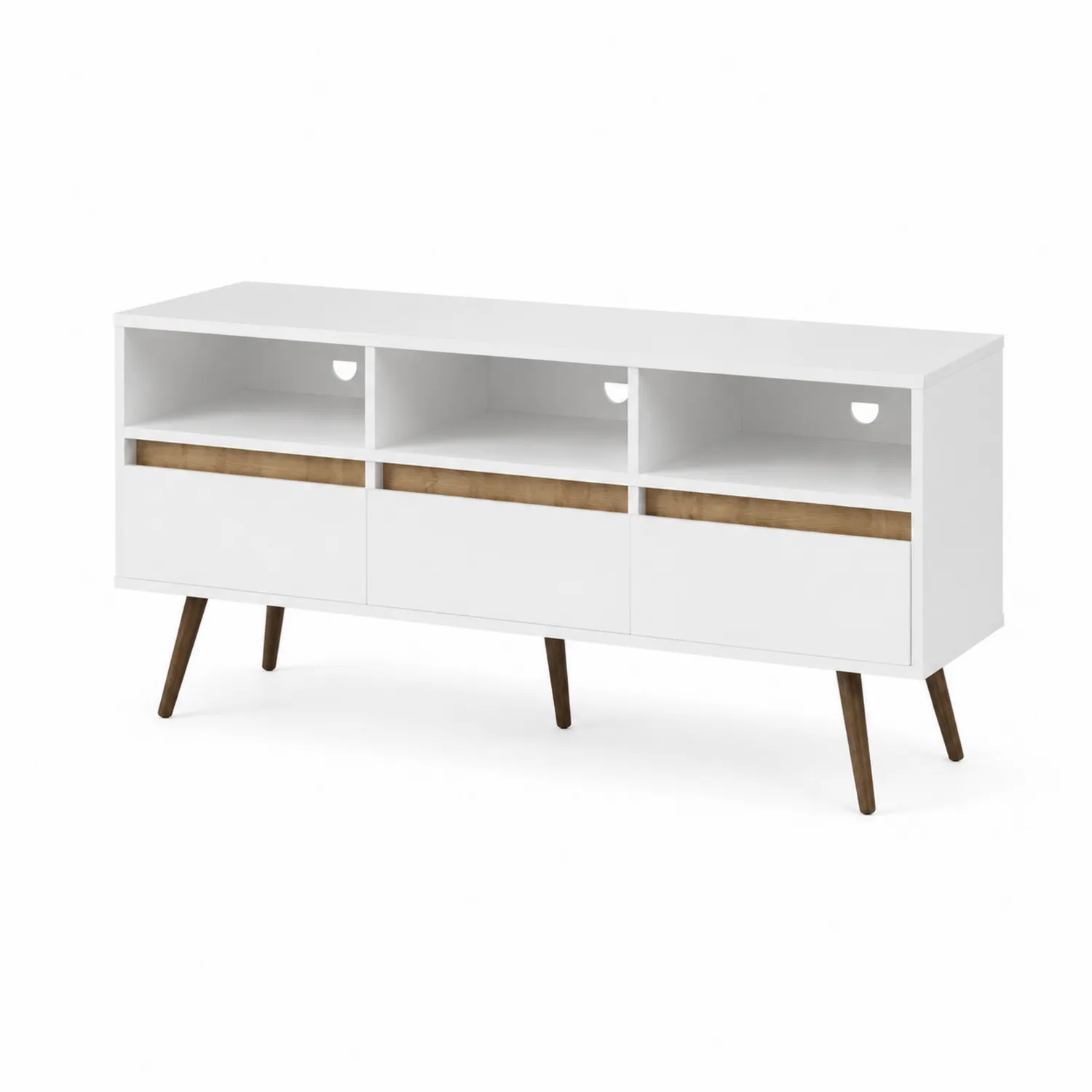 Meuble TV en bois et panneaux de fibres Blanc et Bois naturel 150x40x60 cm