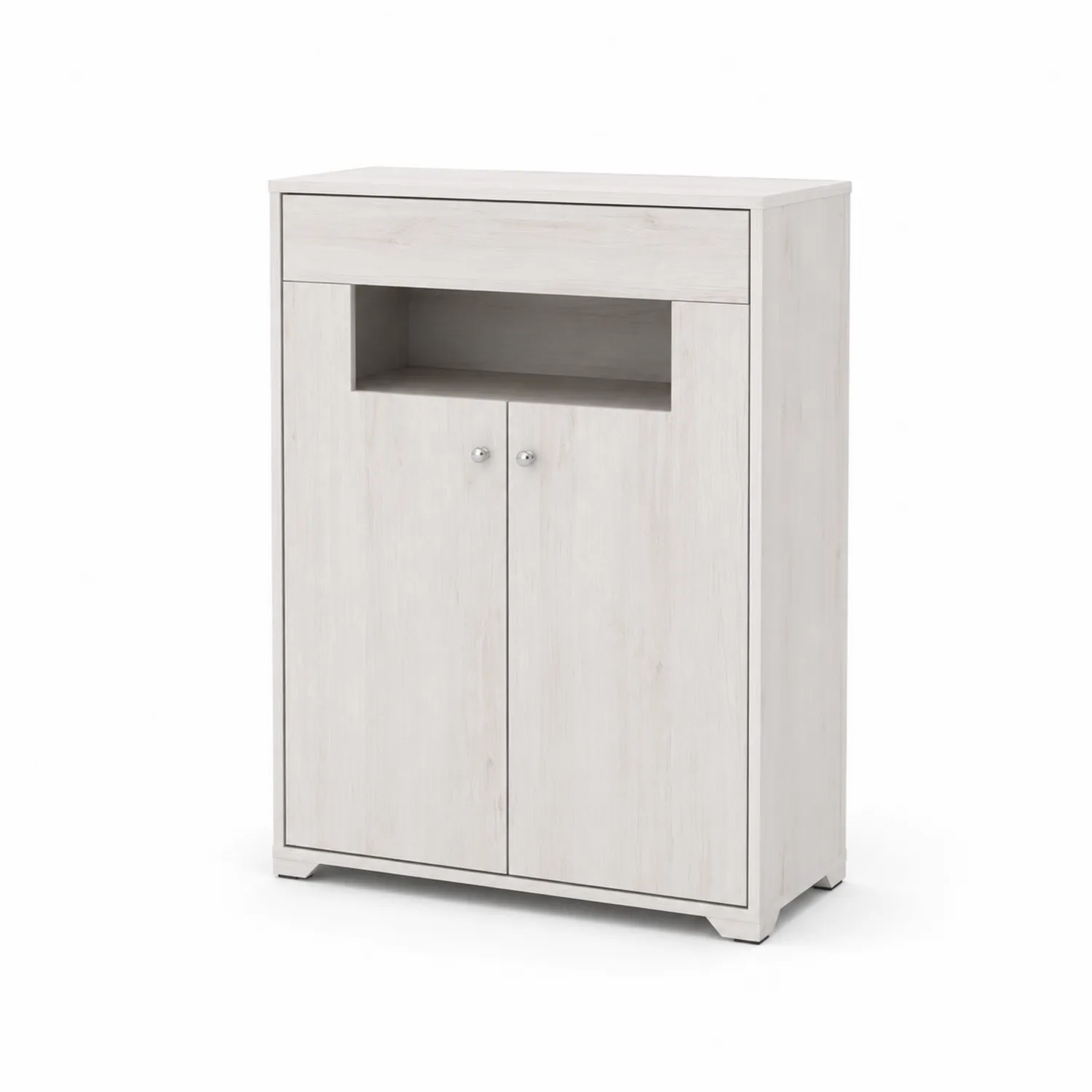 Armoire à chaussures en bois blanc avec 2 portes et tiroir