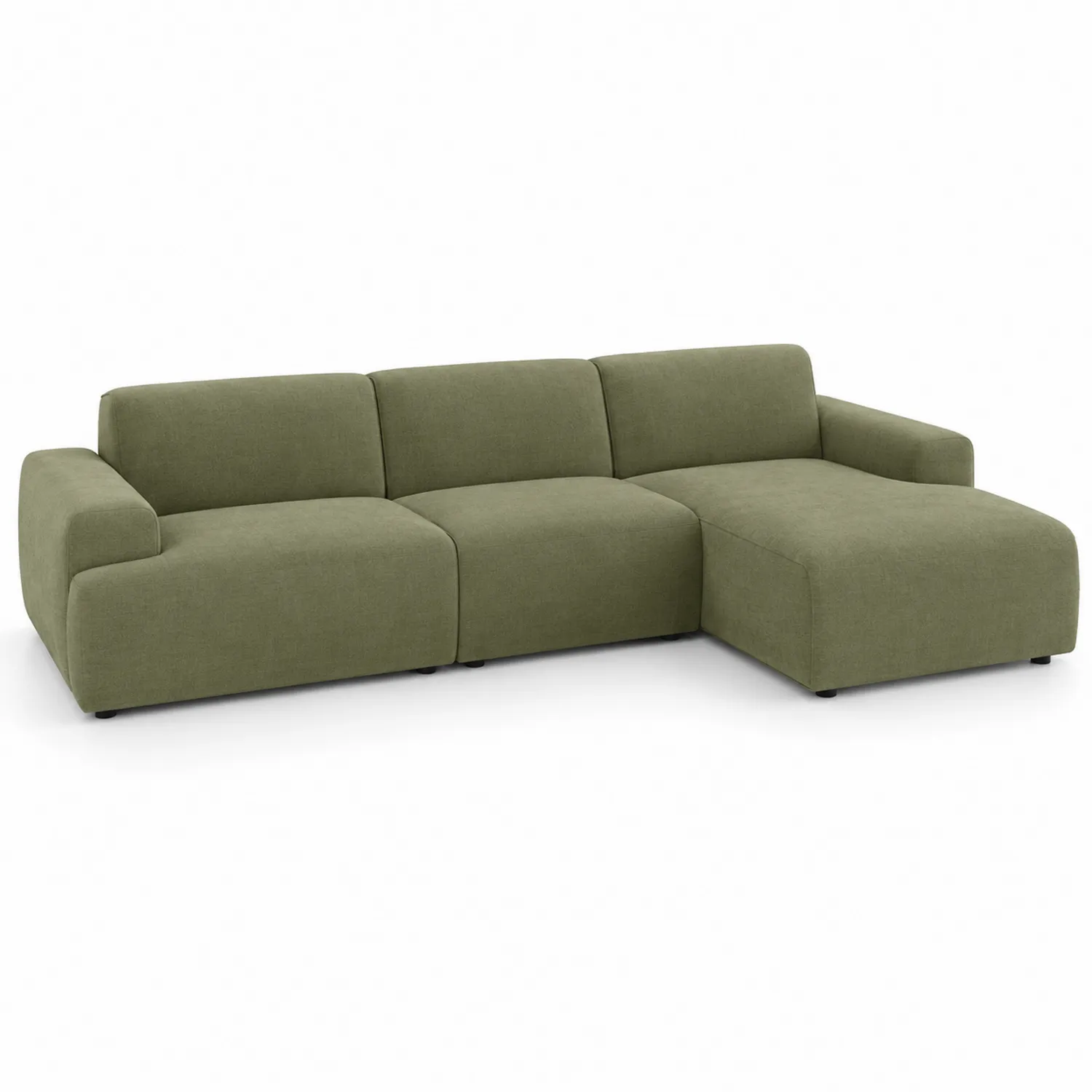 Divano angolare in tessuto verde con chaise longue