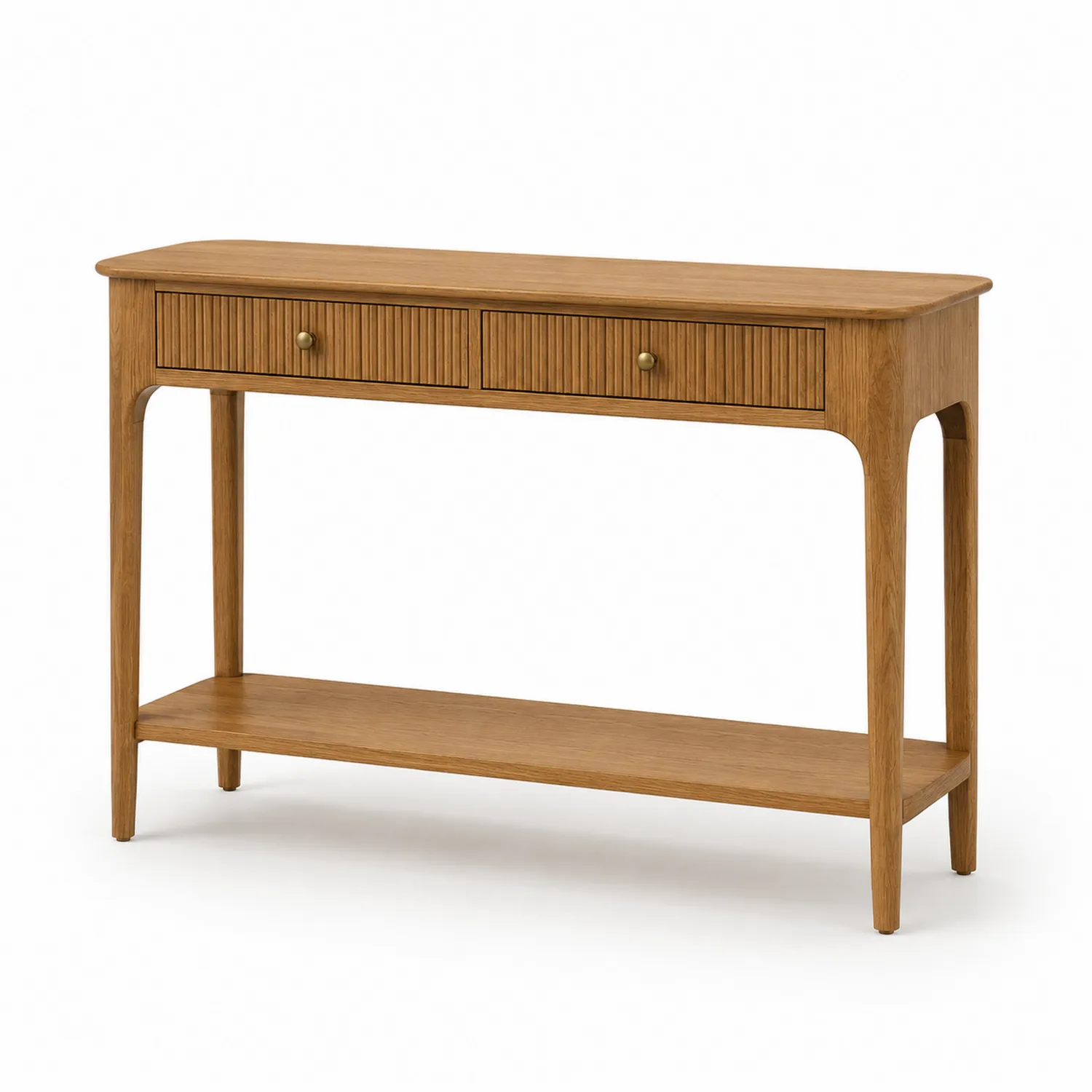 Consolle in legno di quercia con cassetti e ripiano