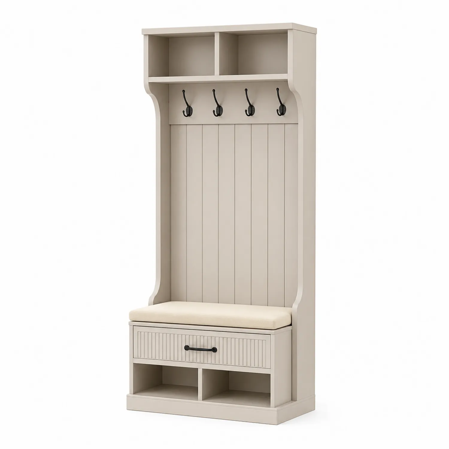 Appendiabiti con Panchina in Legno Beige e Poliestere