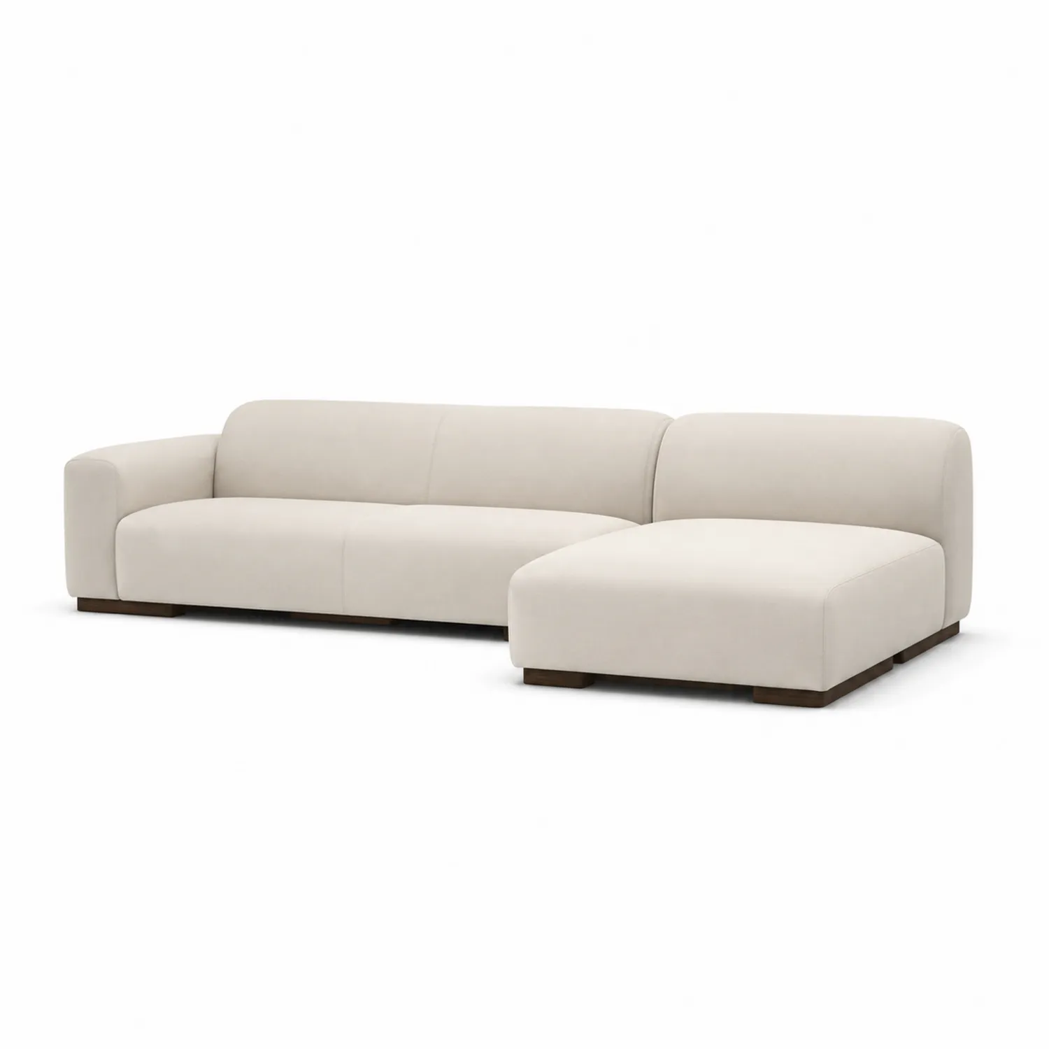 Divano angolare in tessuto beige con struttura in legno 275x210 cm