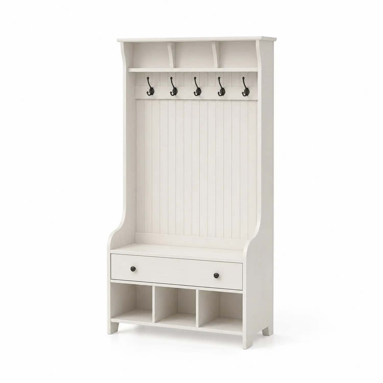 Armadio da Ingresso in MDF Bianco con Ganci e Cassetto