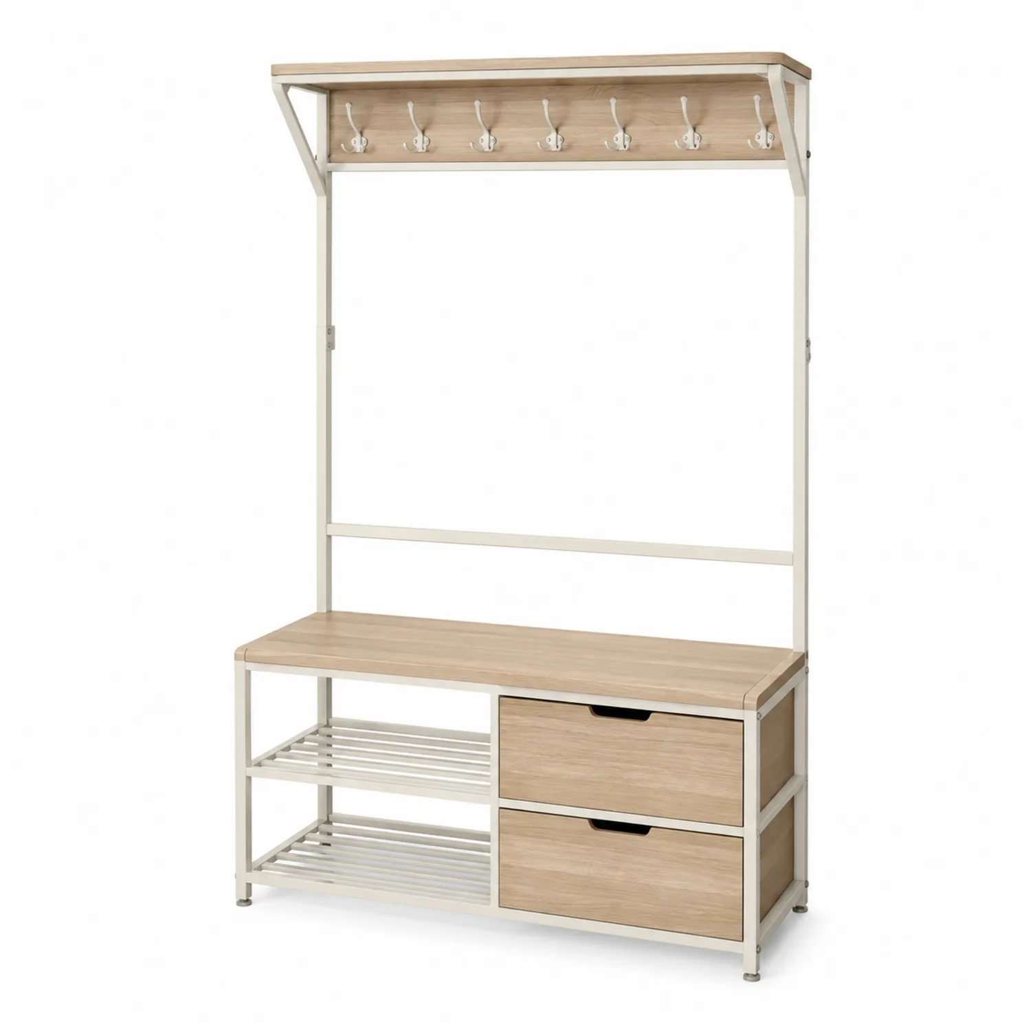 Appendiabiti con Panca in MDF e Metallo Bianco 120x40x180 cm