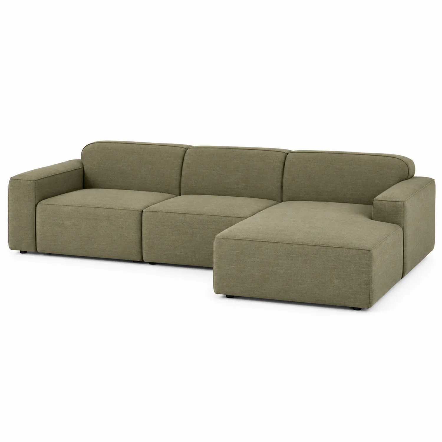 Divano angolare in tessuto verde con chaise longue