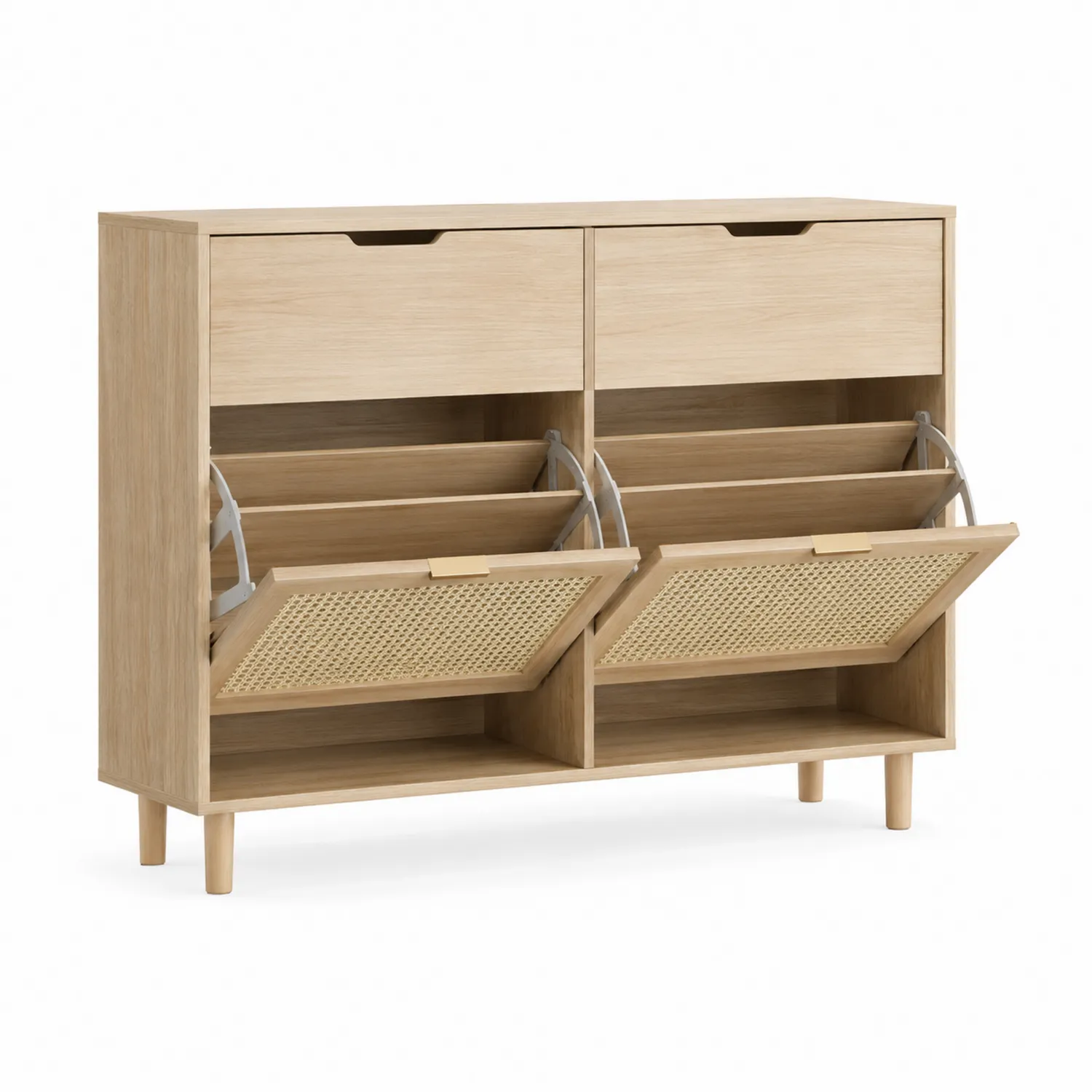 Scarpiera in Legno e Rattan con Ante a Ribalta