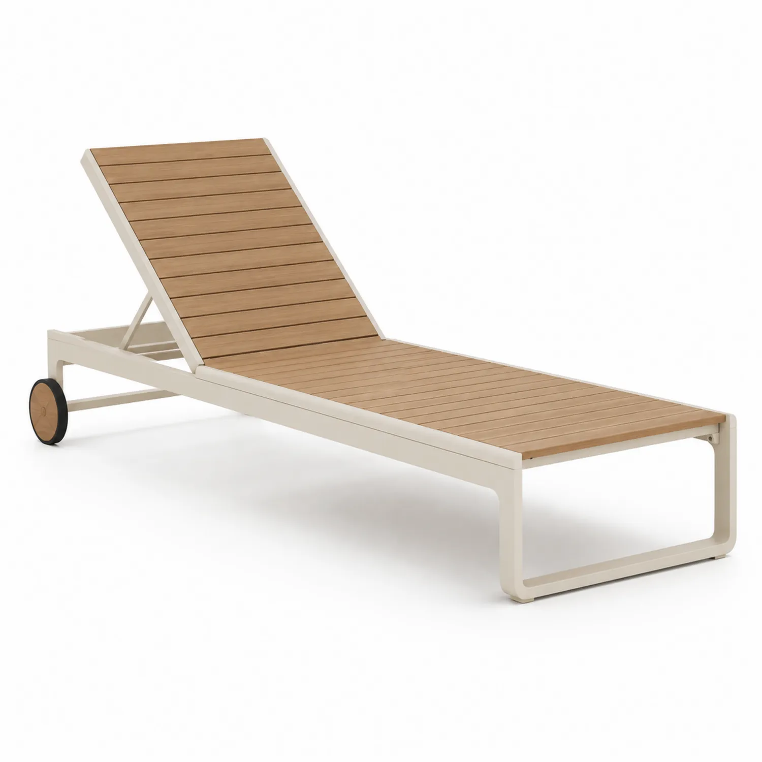 Chaise Longue in Legno Composito e Alluminio con Ruote
