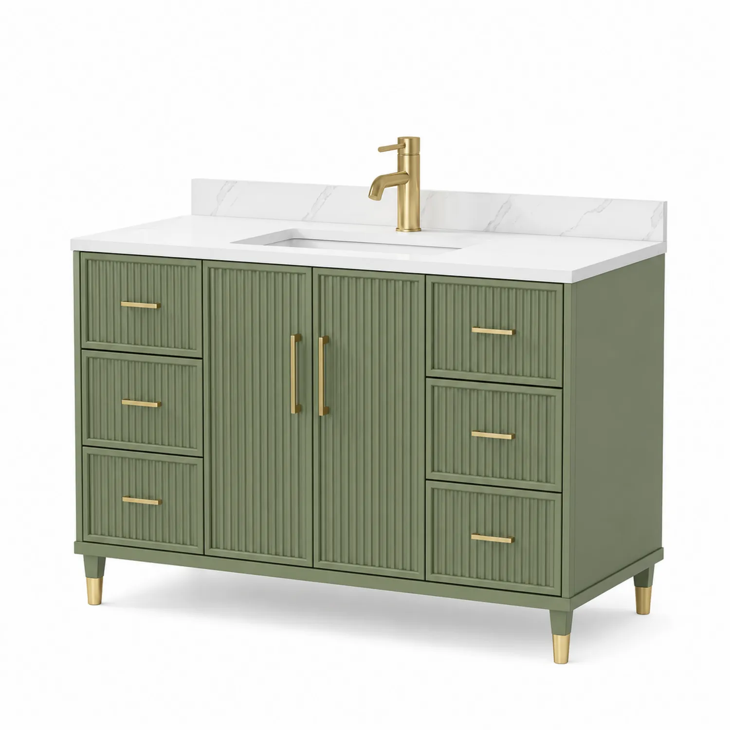 Mobile bagno legno MDF verde effetto marmo maniglie ottone 120 cm