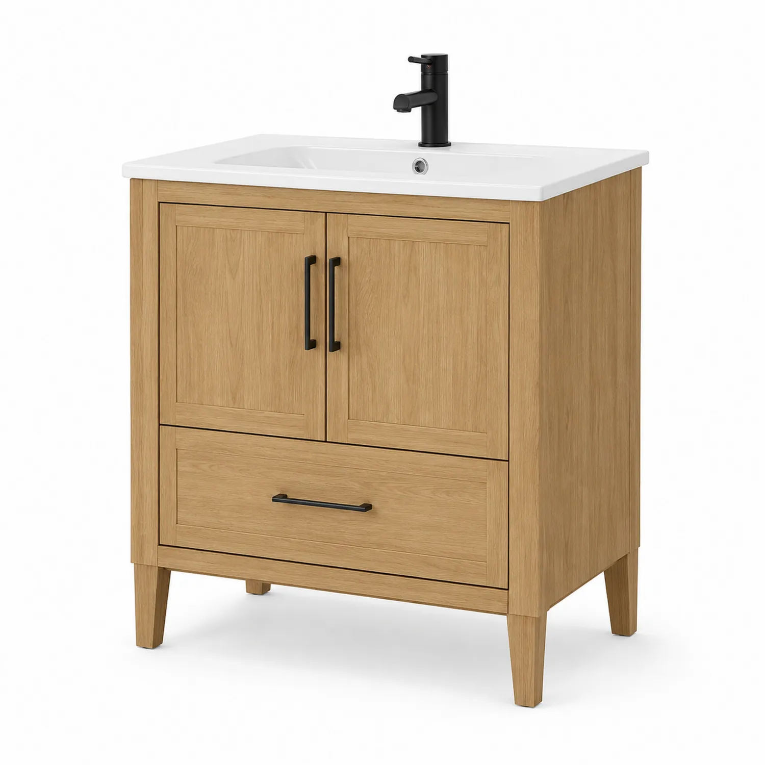 Mobile lavabo in legno con piano in ceramica bianco