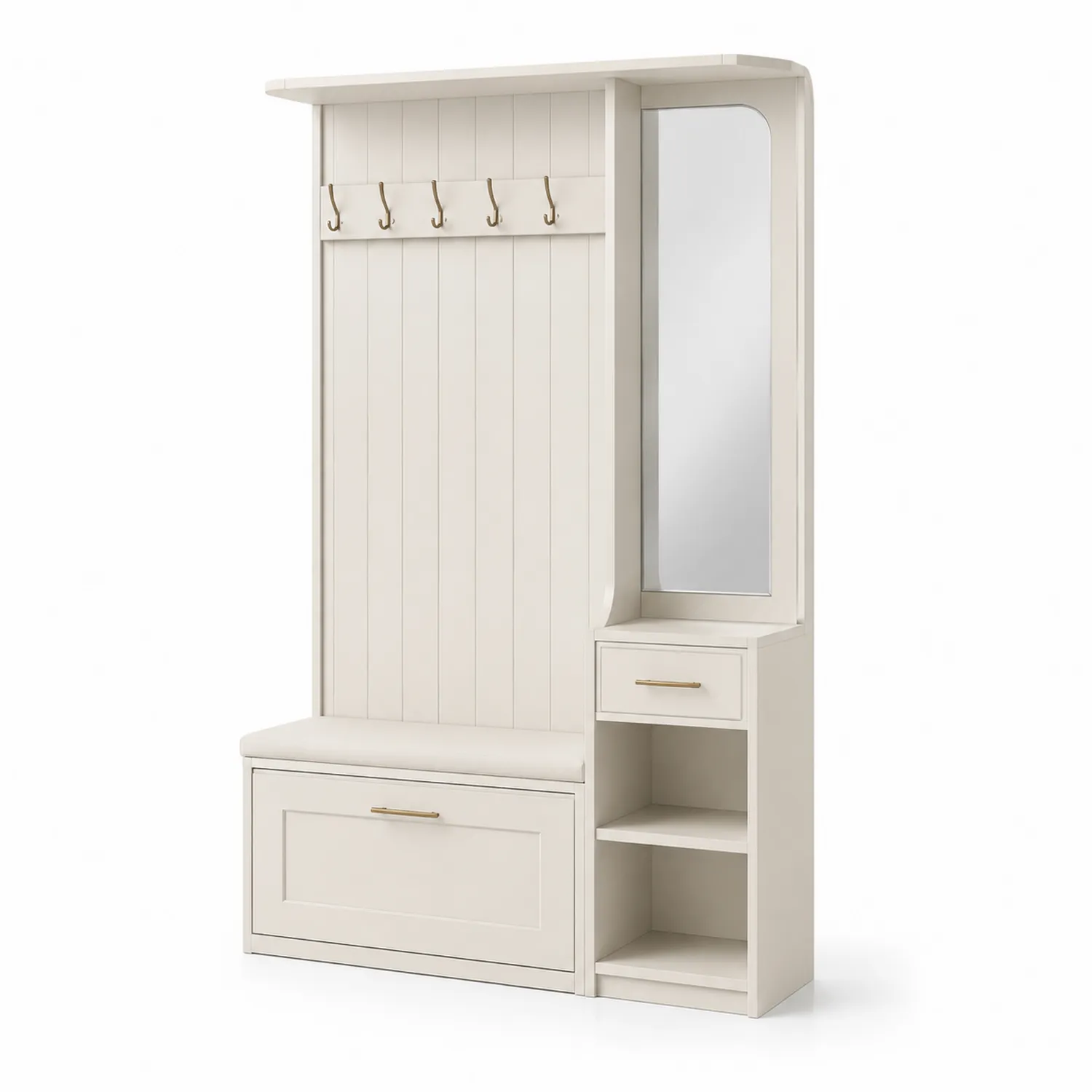 Set appendiabiti con specchio in legno MDF Bianco 180x100x30 cm