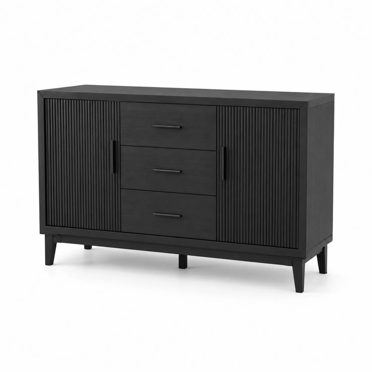 Credenza in Legno Nero con Ante e Cassetti