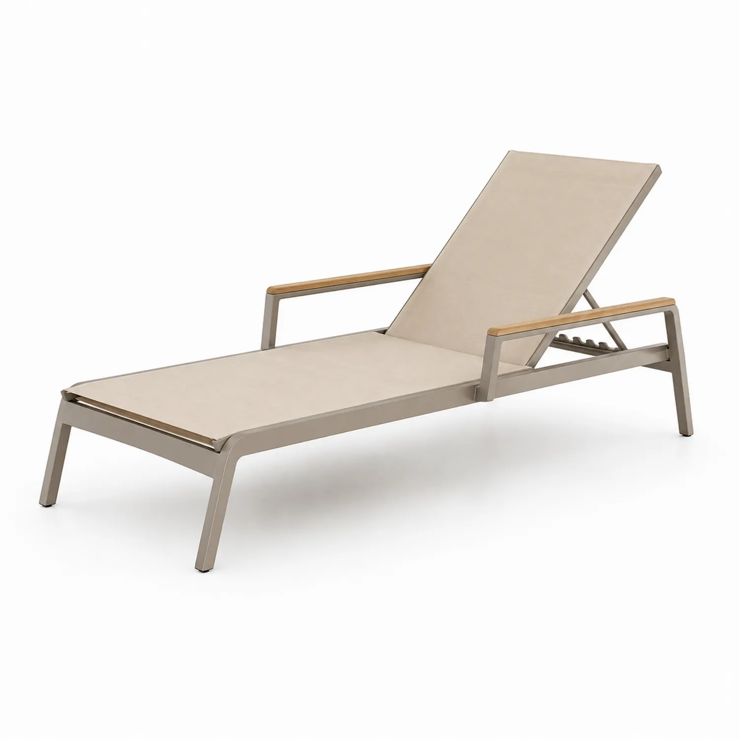 Sdraio in Alluminio con Braccioli in Legno Beige