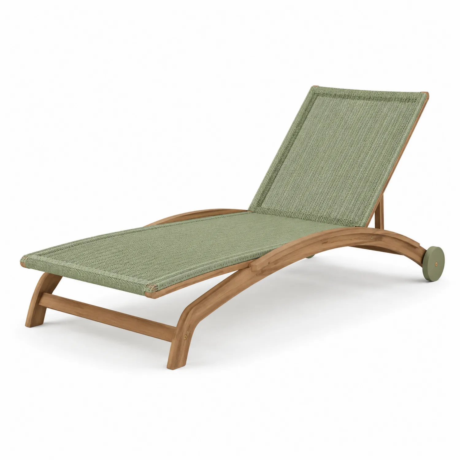 Chaise Longue in Legno di Teak e Tessuto Poliestere Verde
