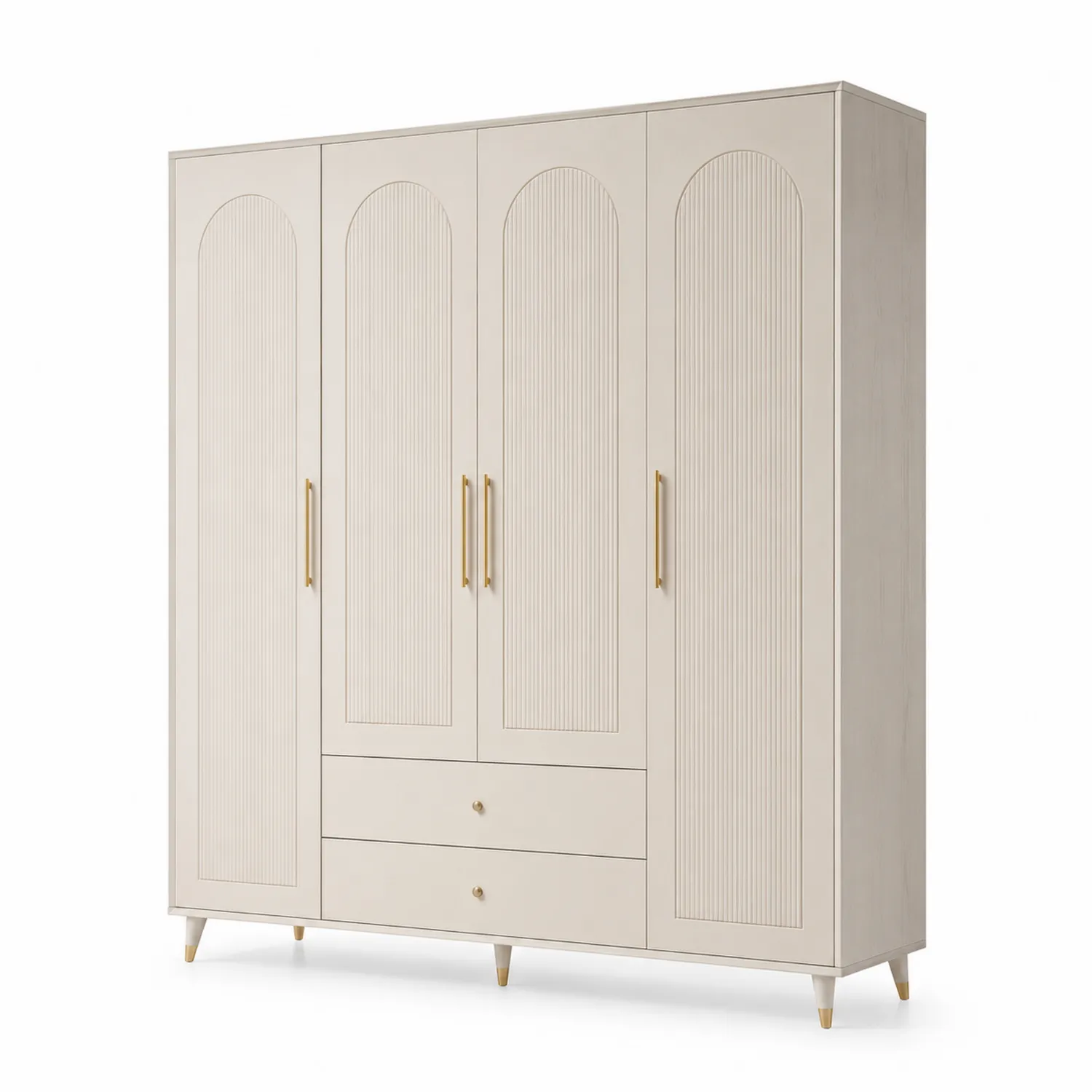 Armadio a 4 Ante con Cassetti in Legno Beige