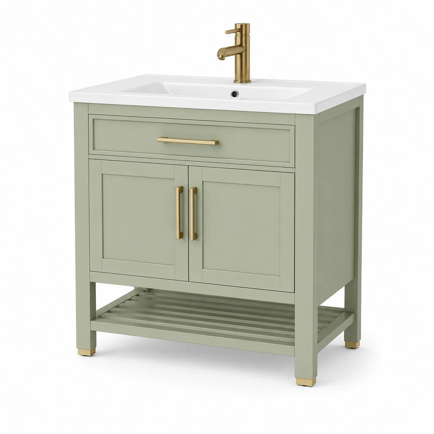 Mobile lavabo singolo in MDF verde con lavabo in ceramica