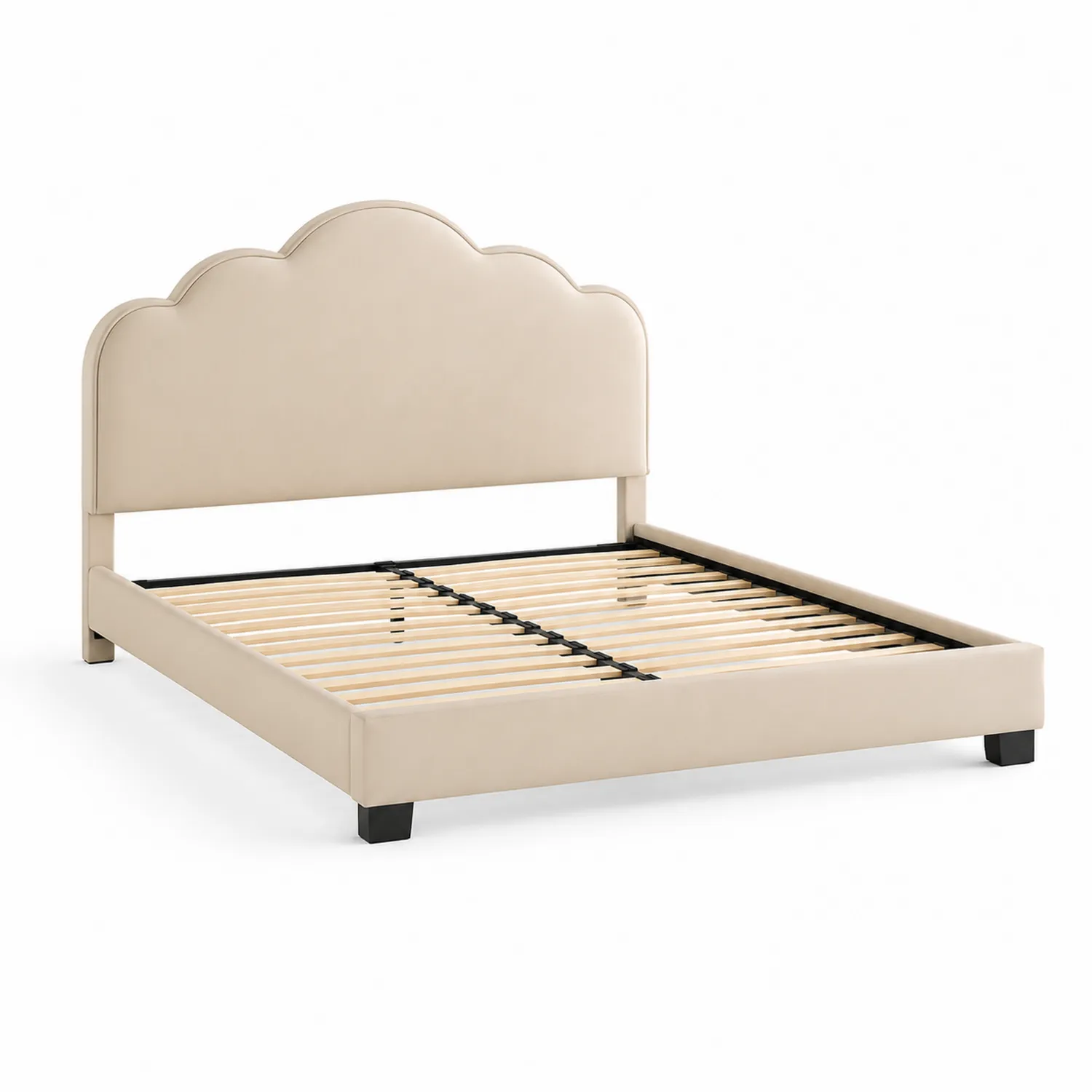 Letto matrimoniale in ecopelle Beige con testiera curva