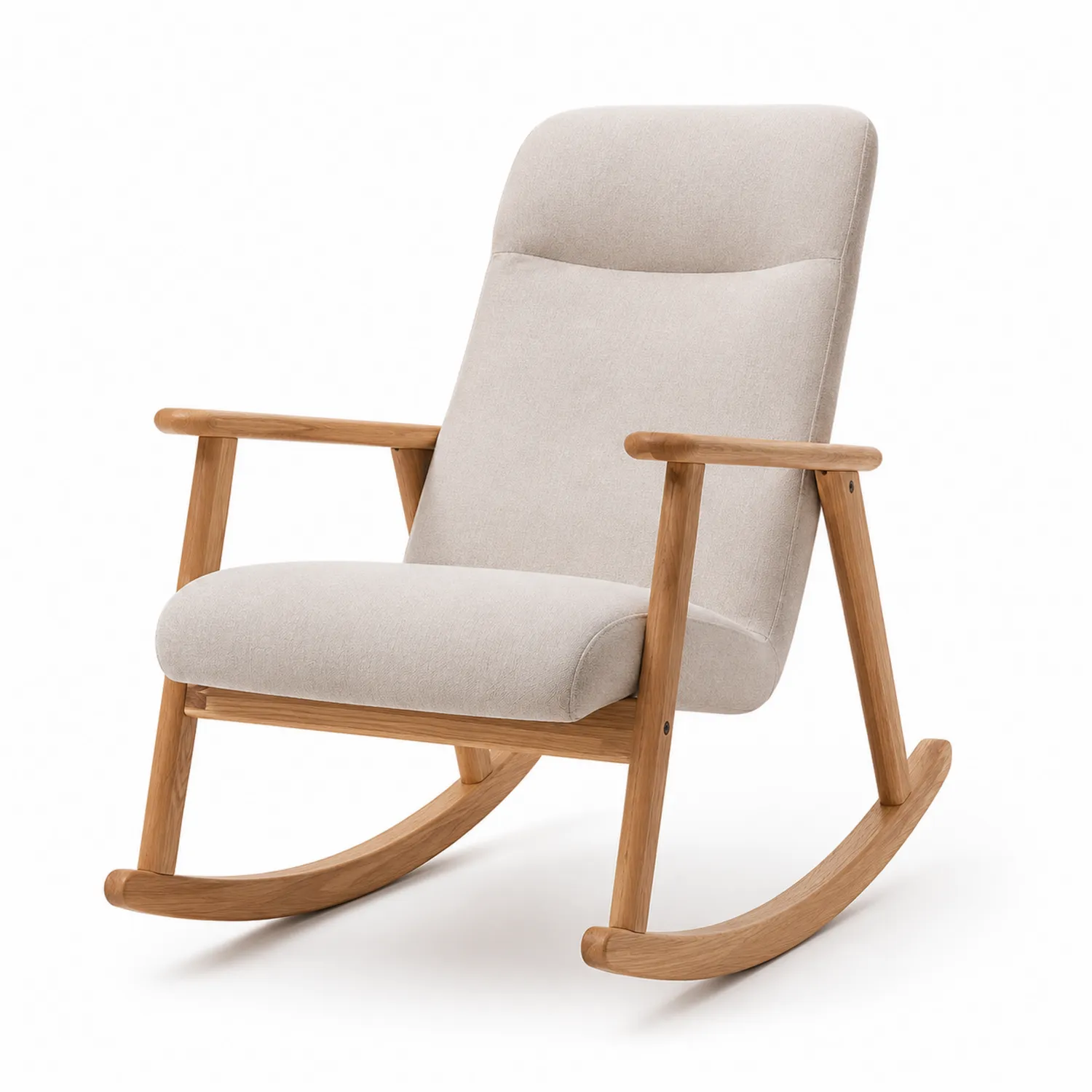 Sedia a dondolo in legno e tessuto beige