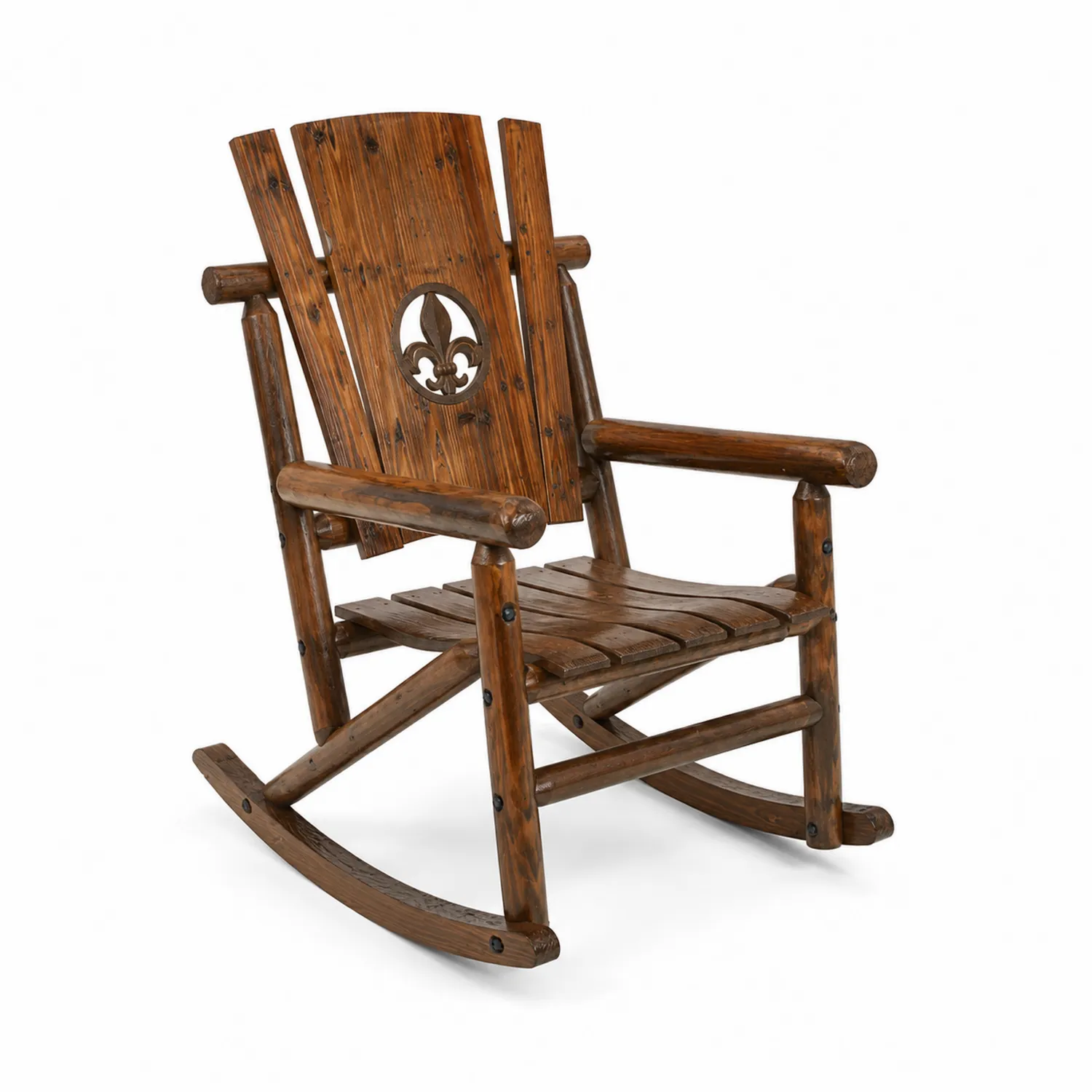 Chaise à bascule en bois de pin avec motif sculpté