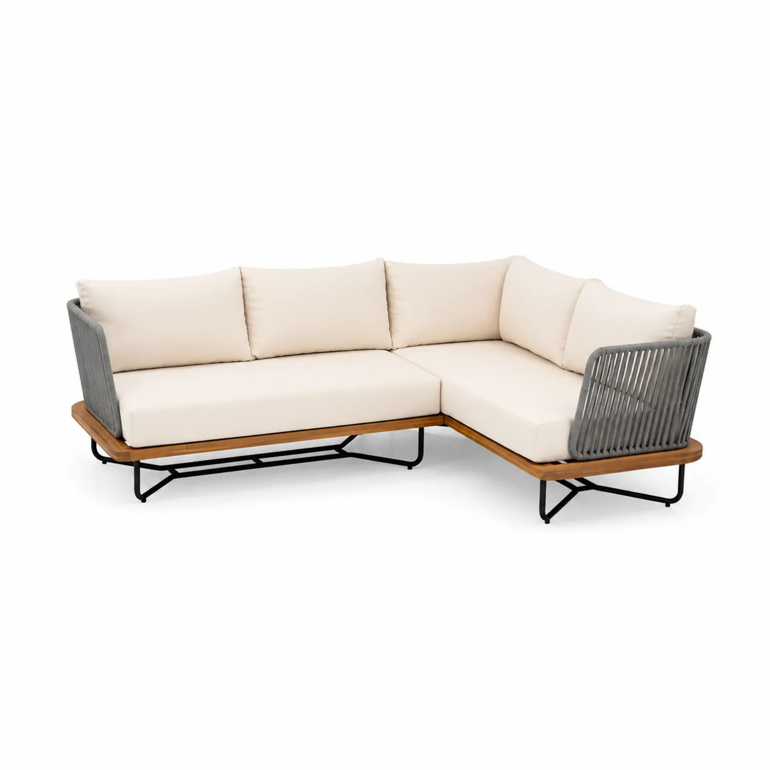 Canapé d'angle en aluminium et bois pour extérieur