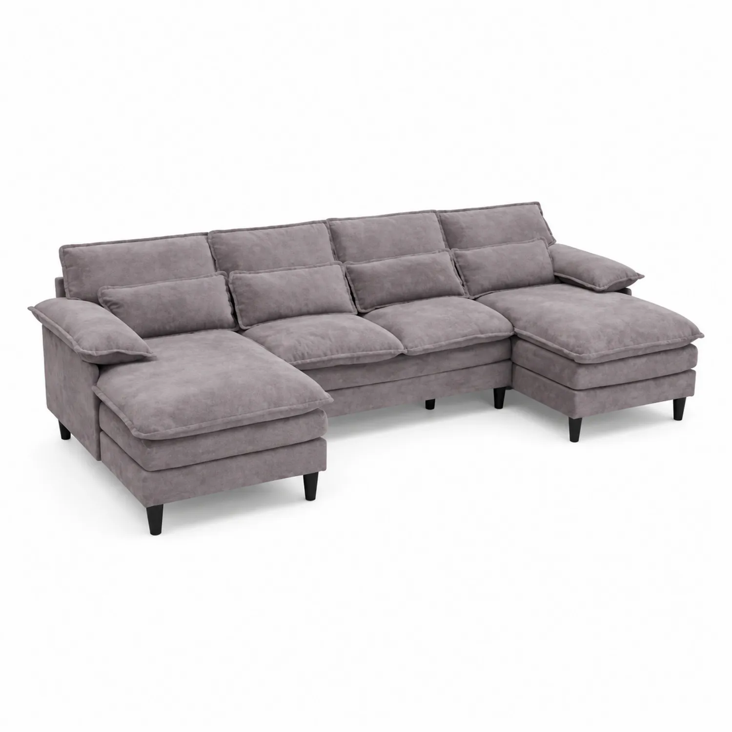 Canapé d'angle en tissu Gris avec pieds en bois