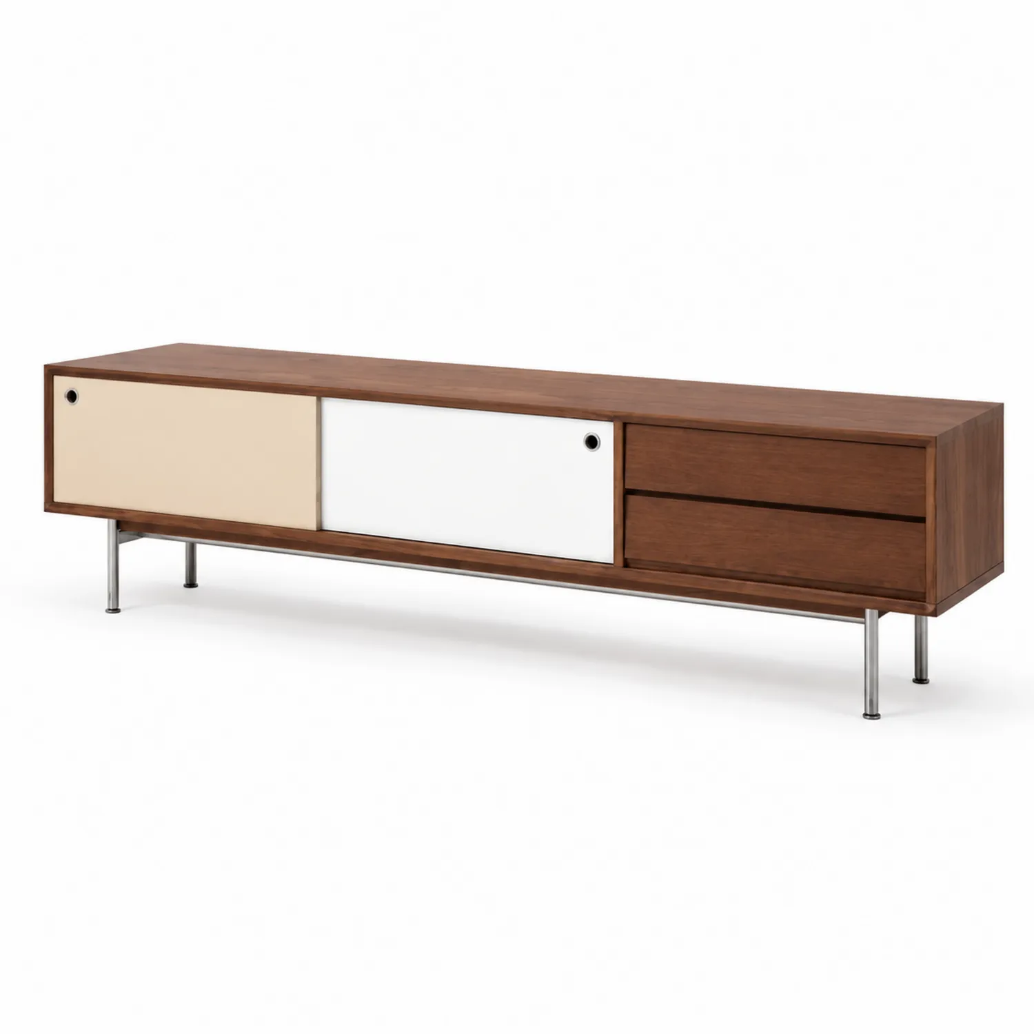 Meuble TV en bois avec portes coulissantes beige et blanc