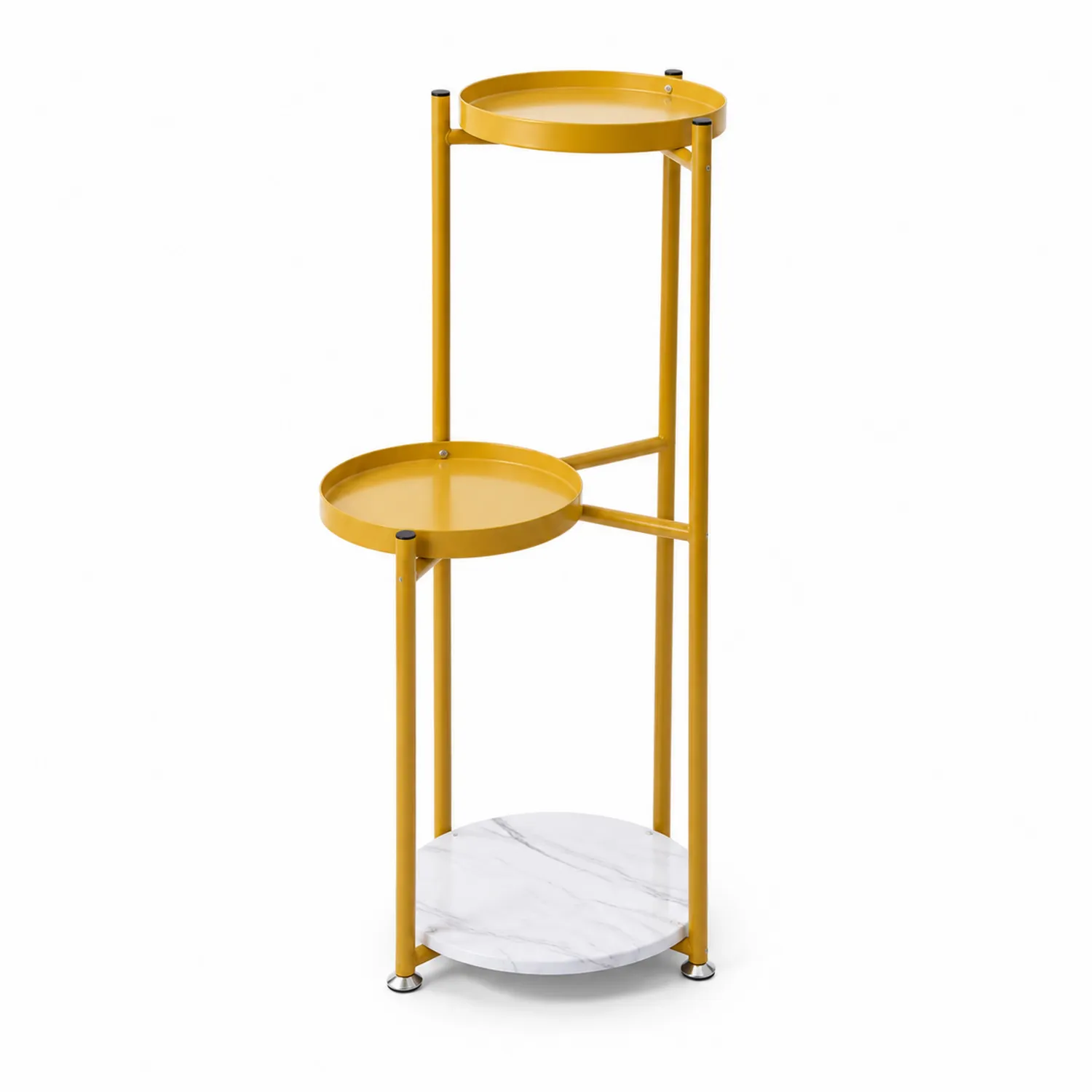 Table d'appoint en métal jaune avec plateau en marbre