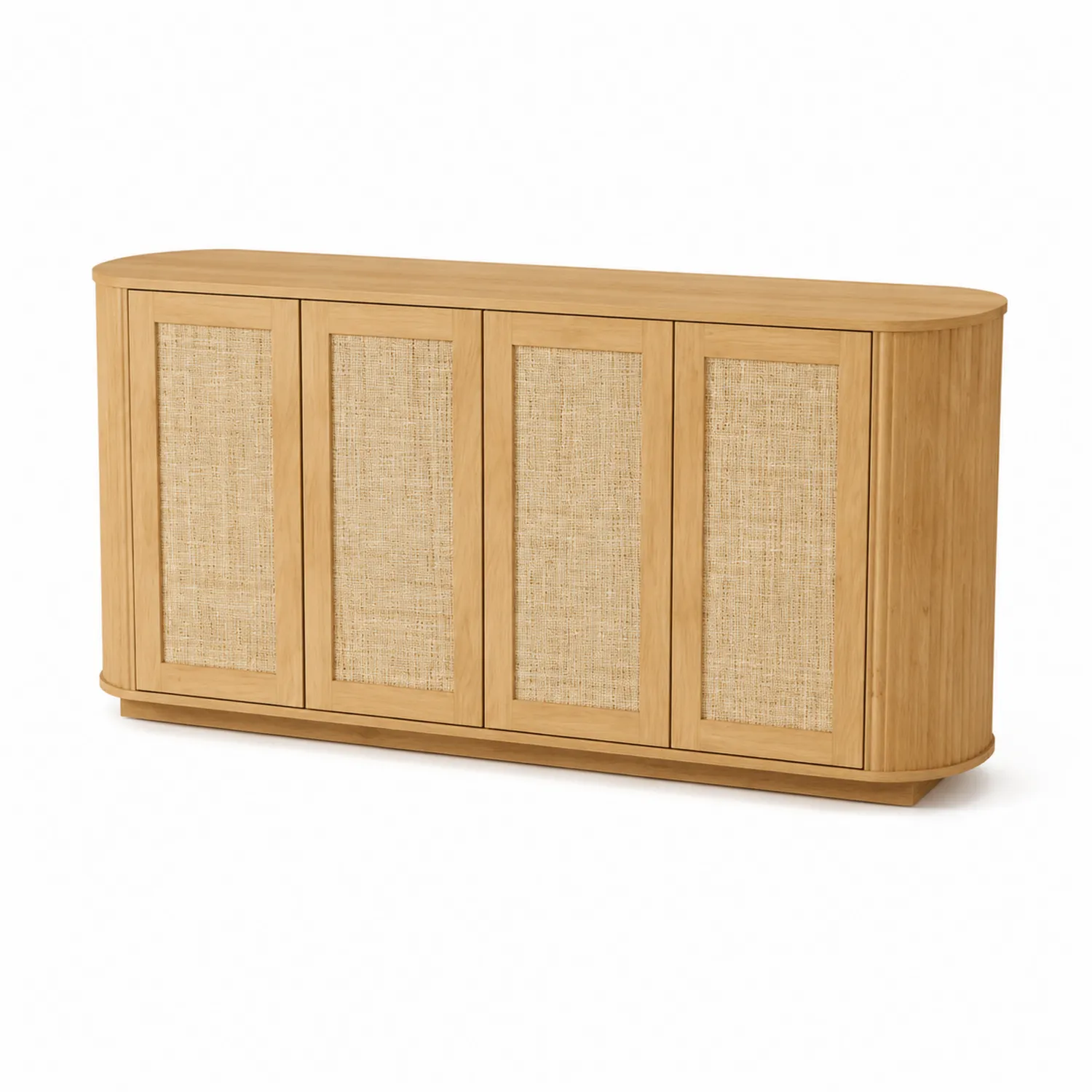 Buffet en bois avec détails en rotin à 4 portes