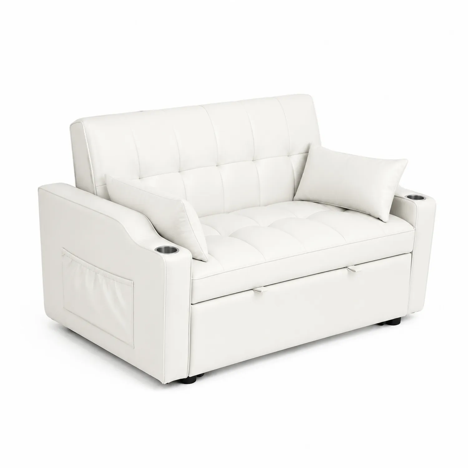 Canapé deux places en cuir synthétique blanc avec rangement