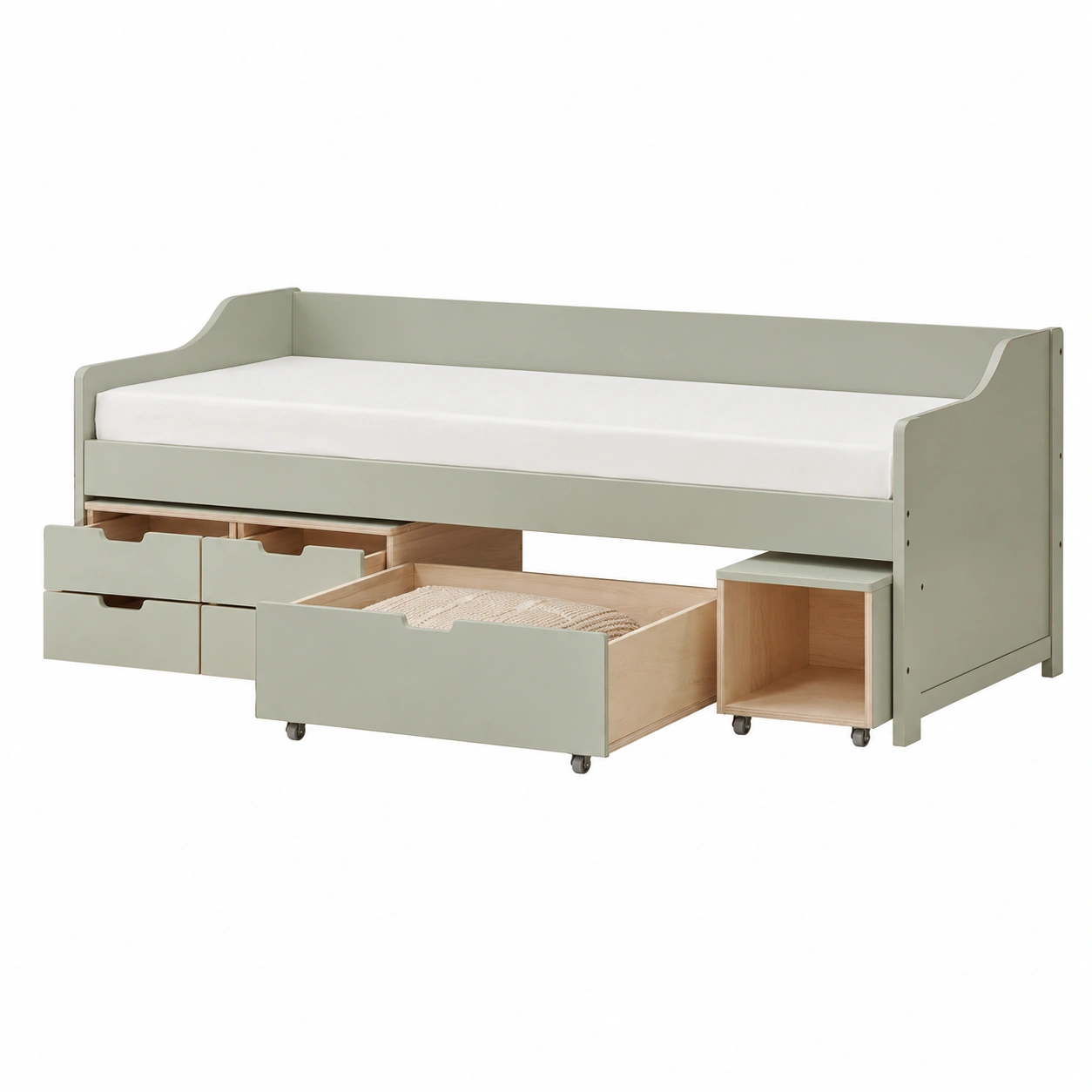 Cama Infantil Verde Salvia con Cajones y Almacenaje