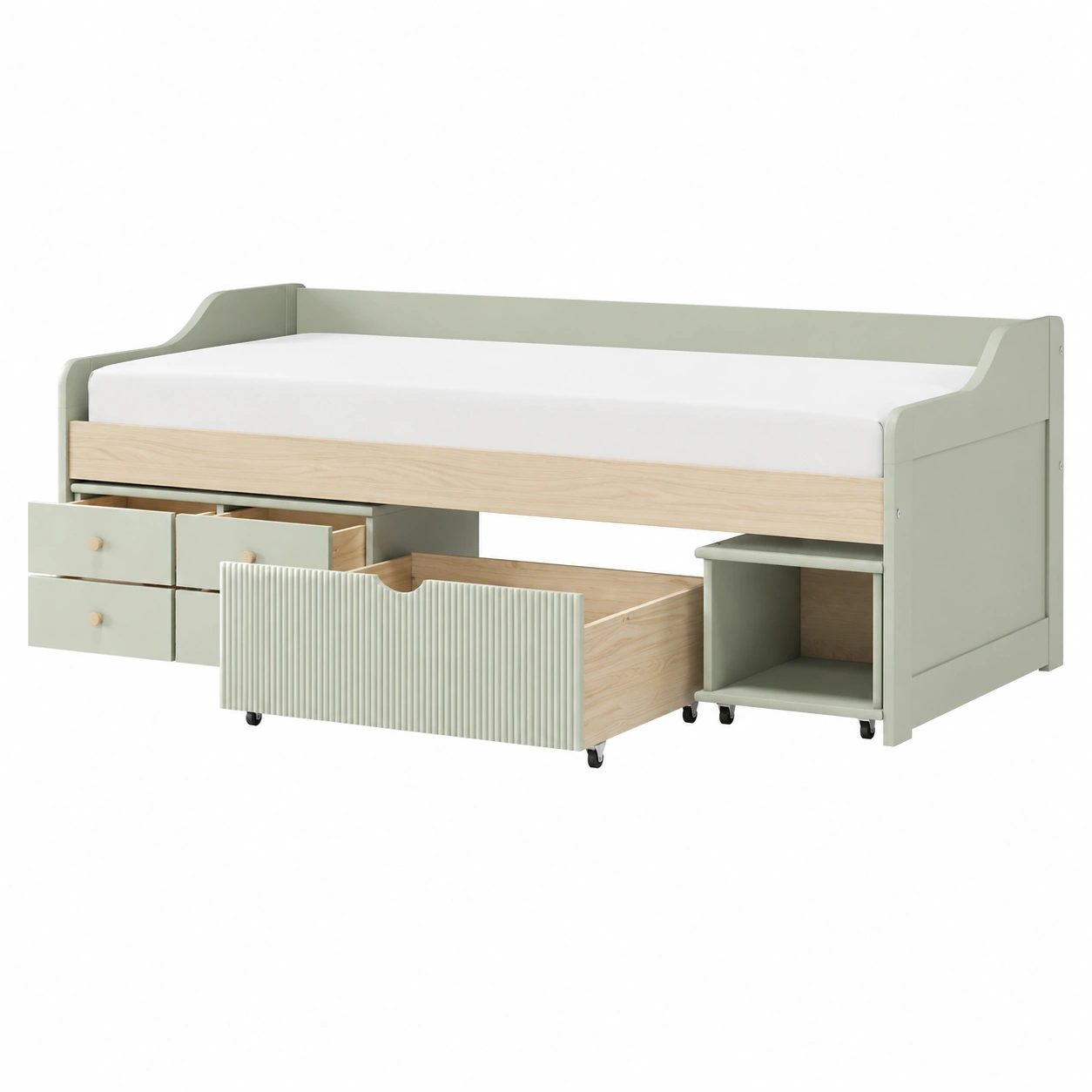 Cama Nido Verde Claro con Cajones y Ruedas