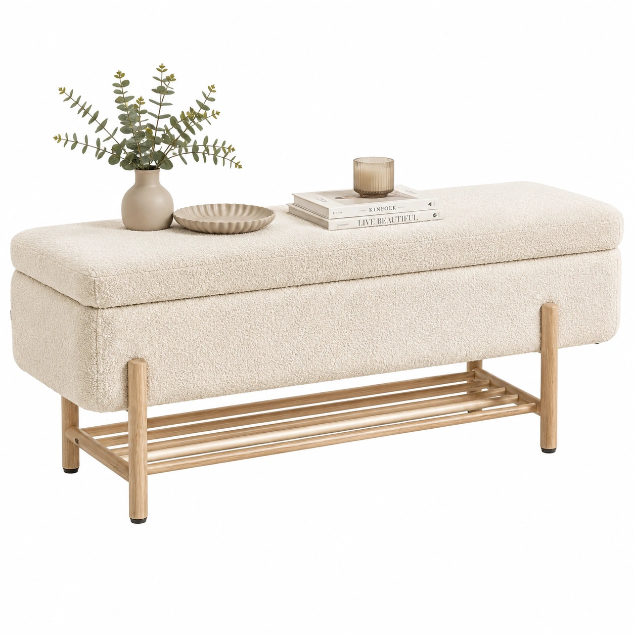 Banco Organizador con Base de Madera Natural