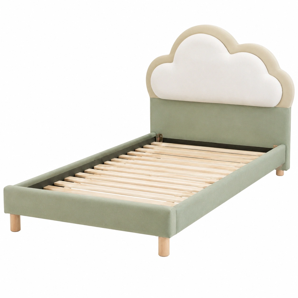 Cama infantil tapizada nube verde suave