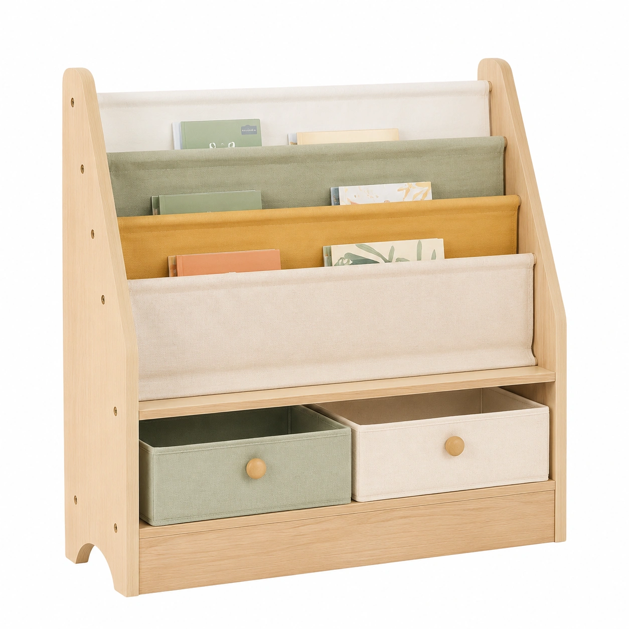 Estanteria Infantil para Libros con Bolsillos de Tela y Cajones