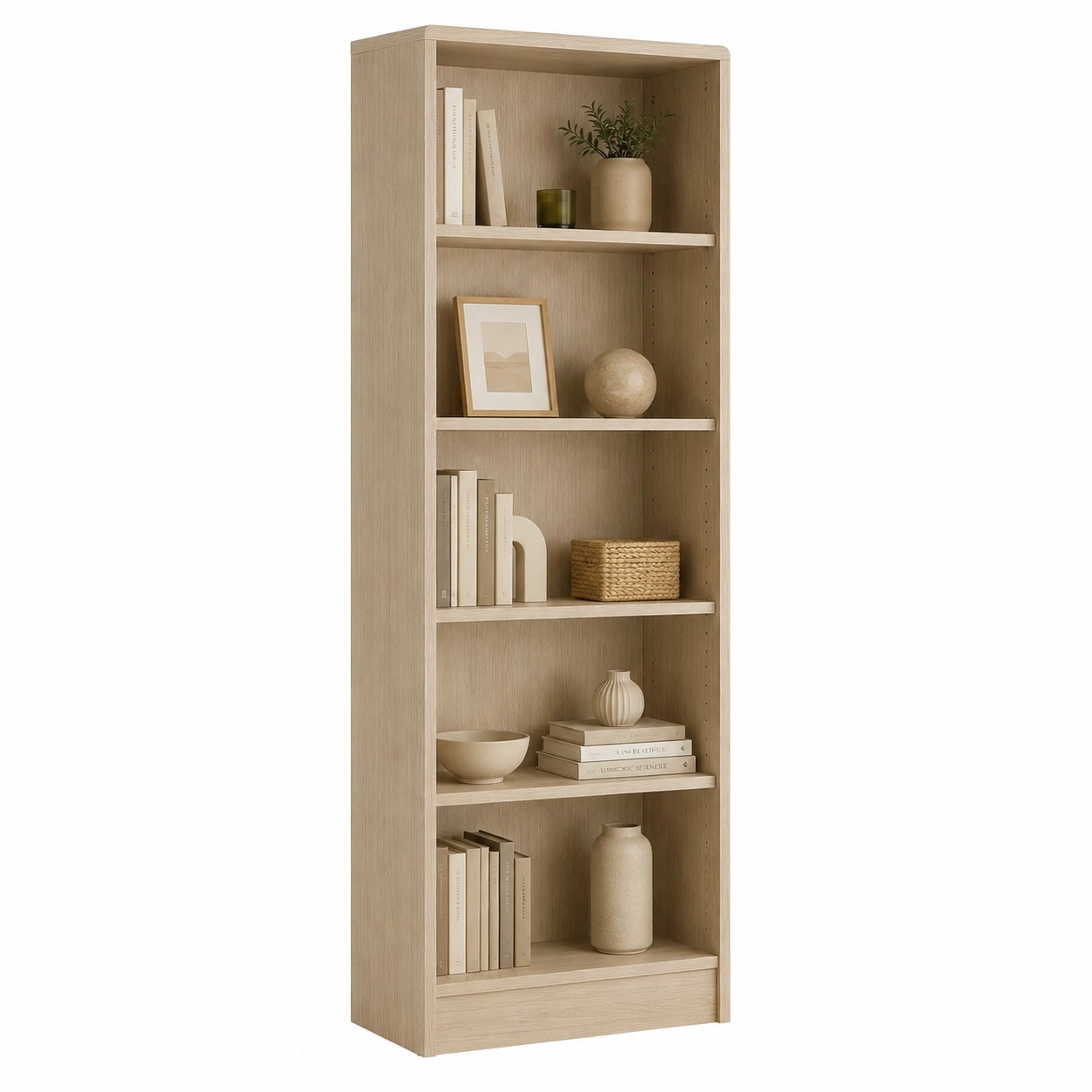 Elegante estanteria nordica de madera clara