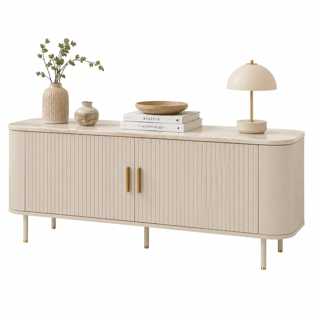 Aparador crema de lineas curvas para salon moderno
