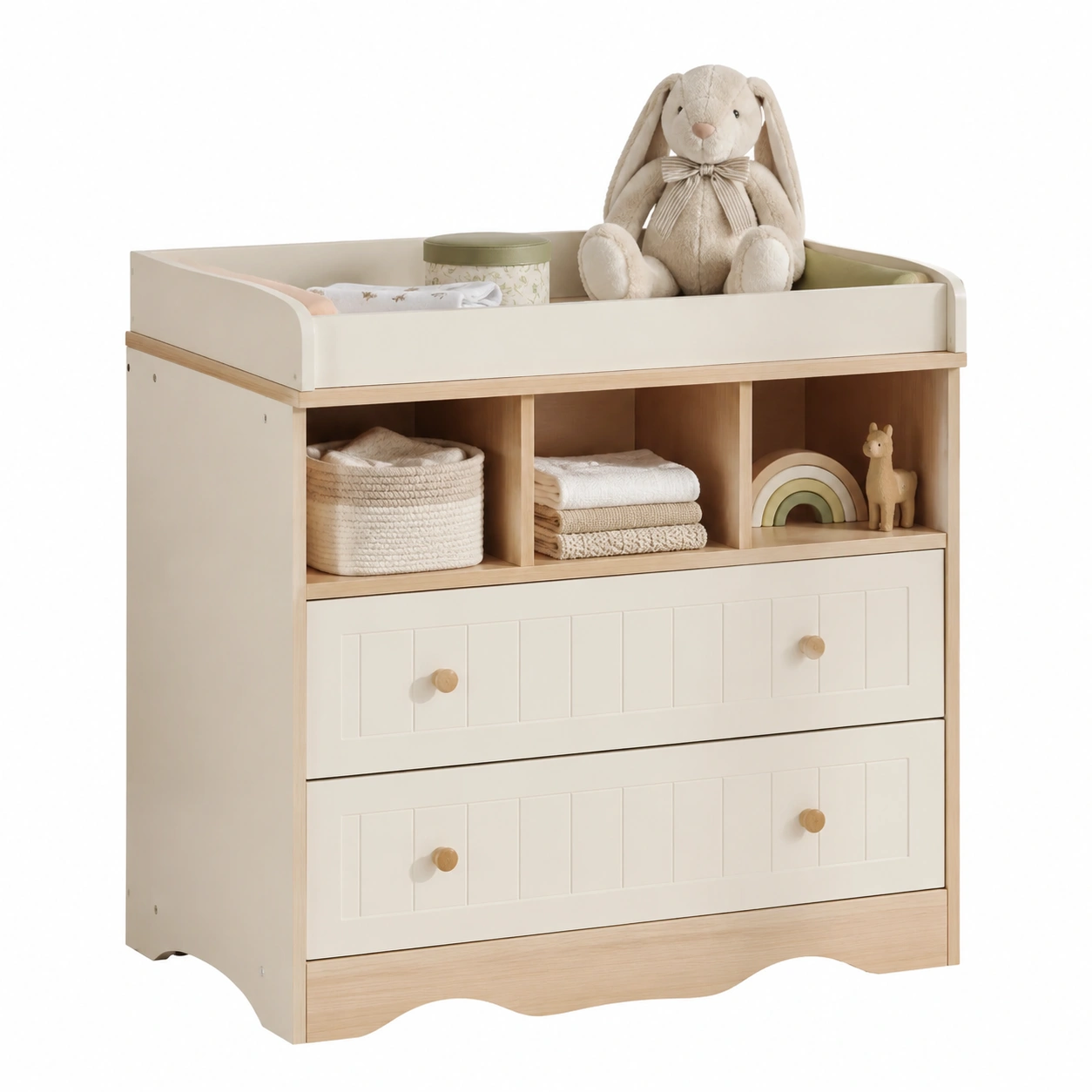 Comoda cambiador infantil con cajones y estantes