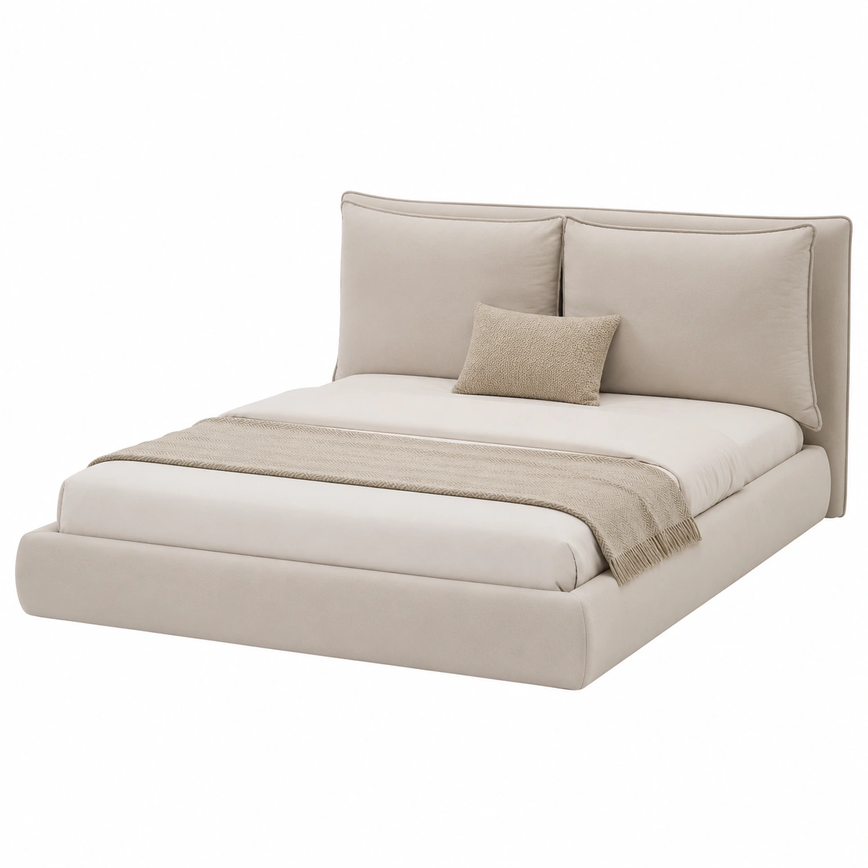 Cama moderna tapizada con cabecero amplio