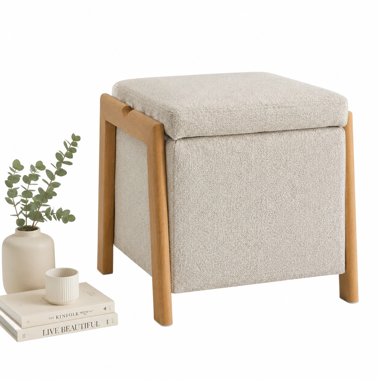 Taburete Tapizado Minimalista Beige Natural