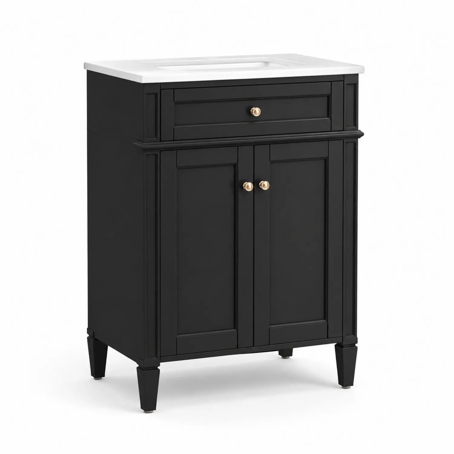 Mueble de baño de madera negro con lavabo de cerámica