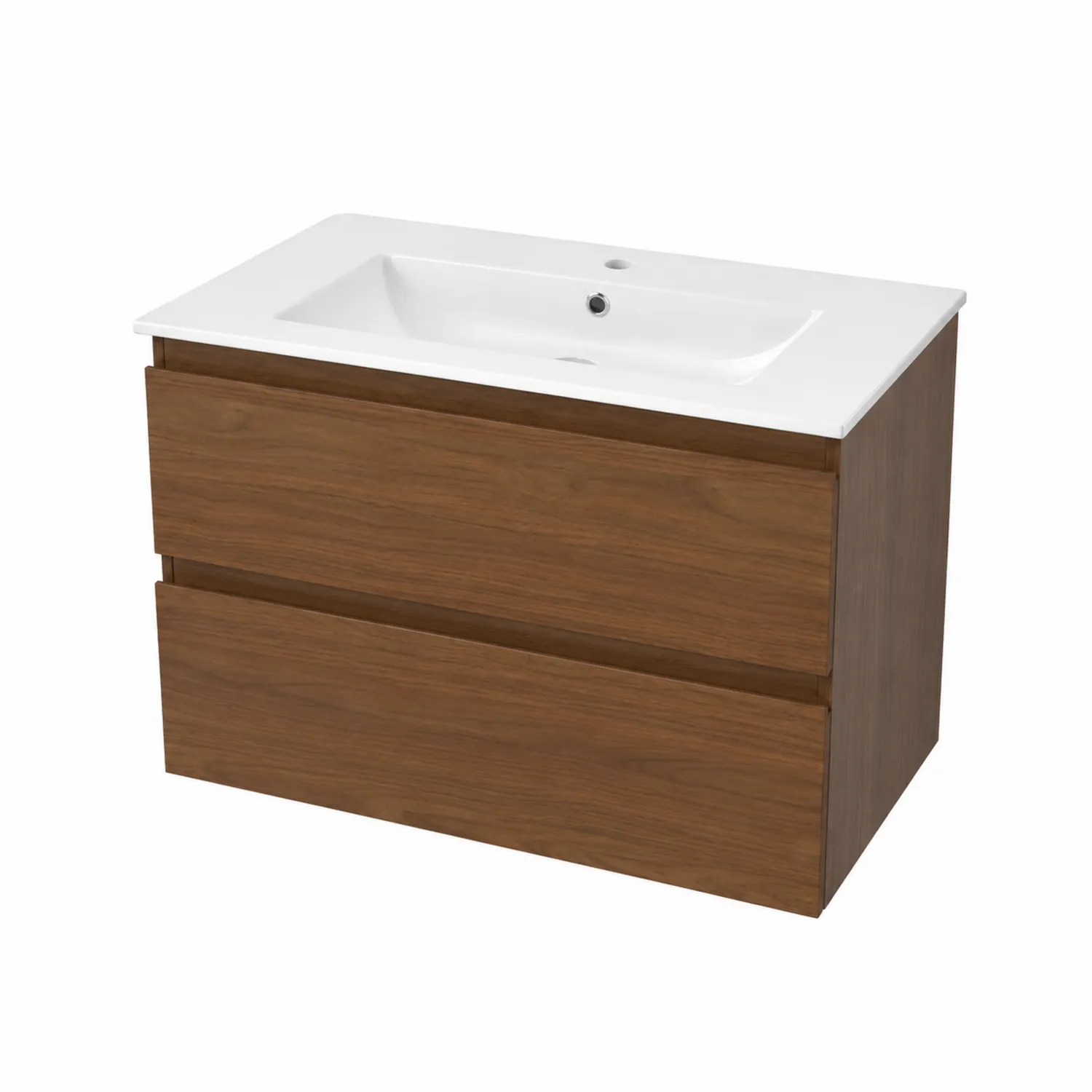 Mueble de baño con lavabo de cerámica y MDF Nogal 80 cm