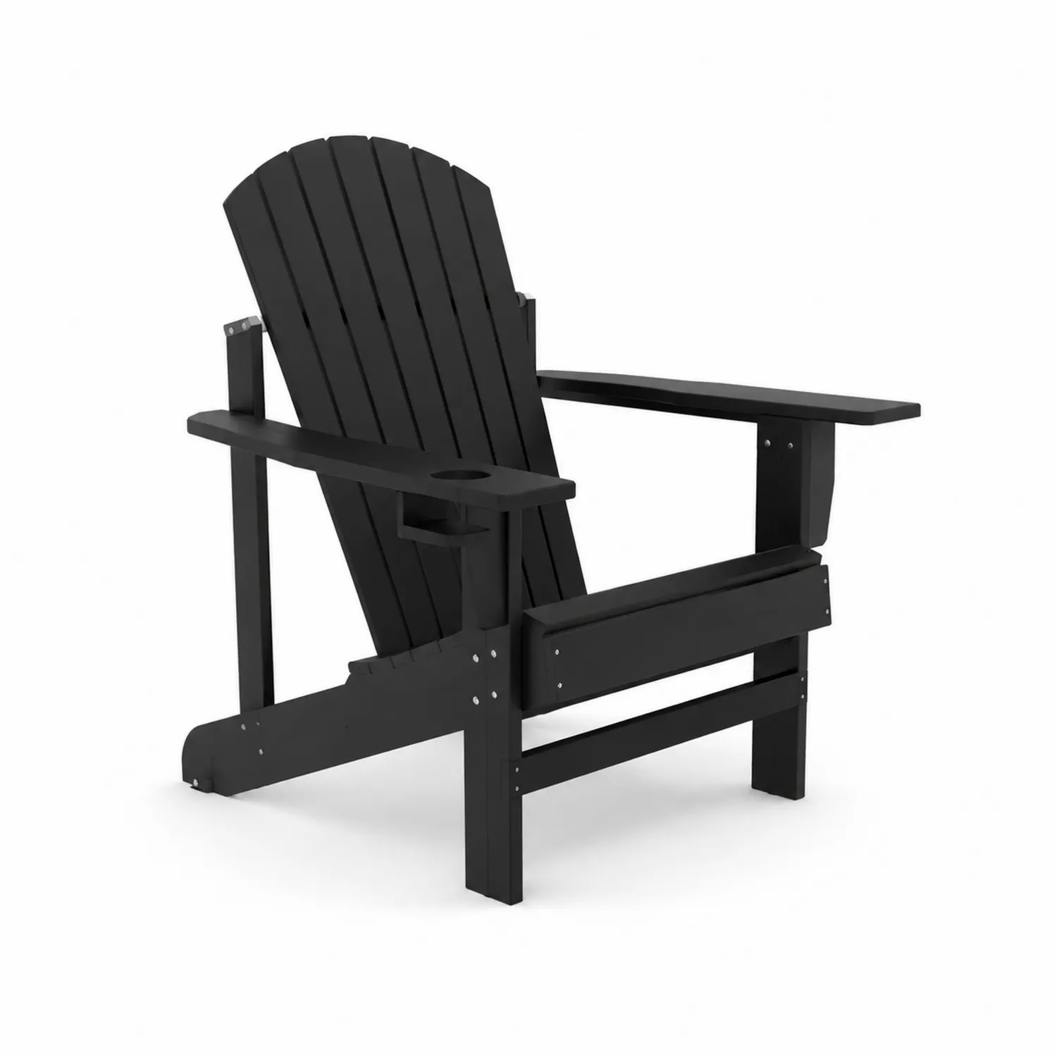 Silla Adirondack de Plástico Negra con Reposabrazos y Portavasos