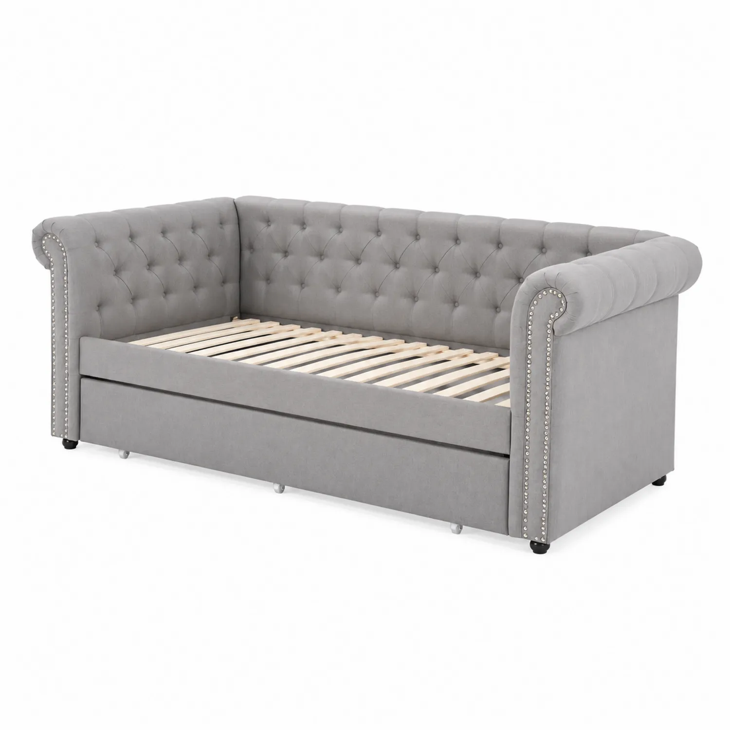 Sofá cama gris madera y poliéster 200x90 cm