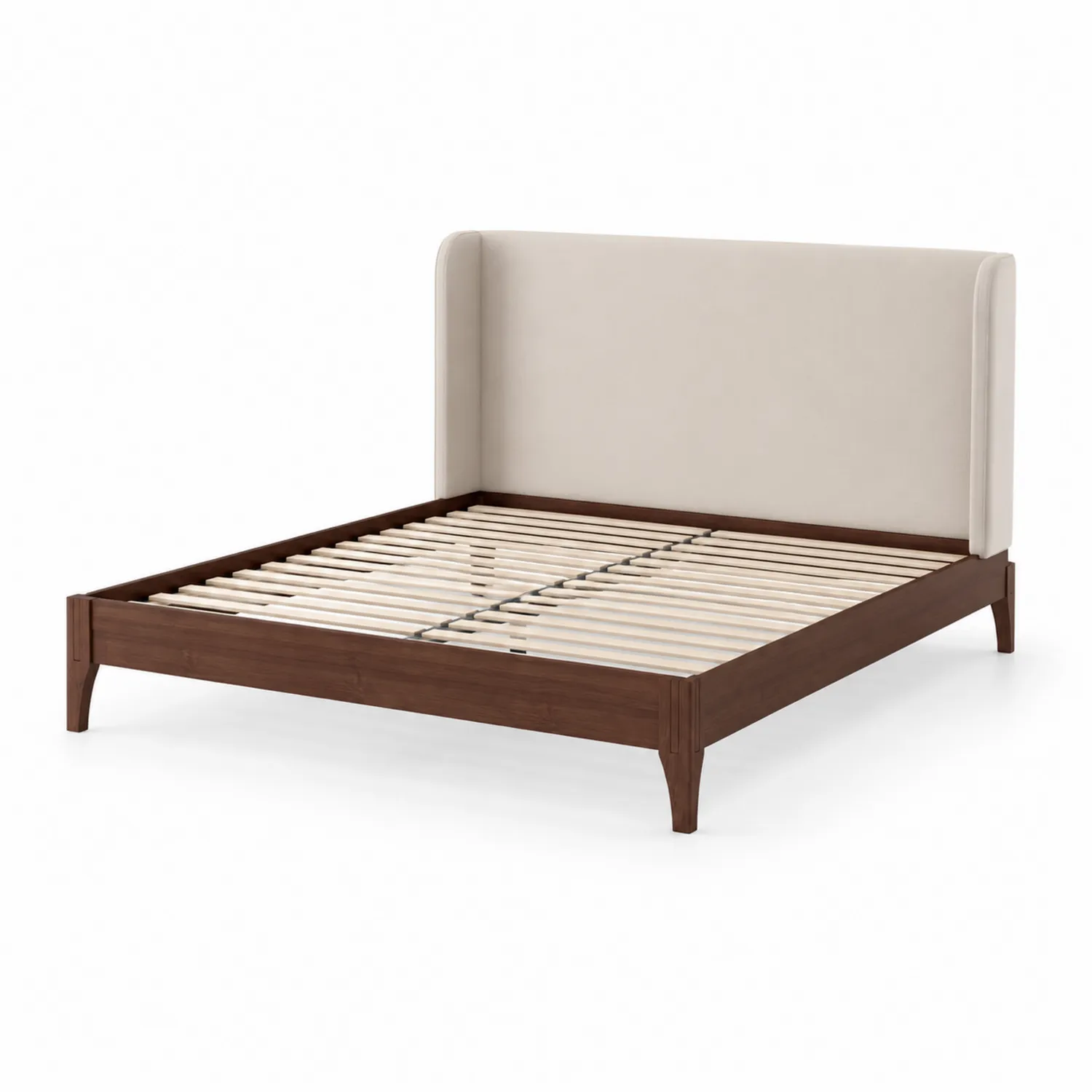 Cama de Madera Marrón con Cabecera Beige