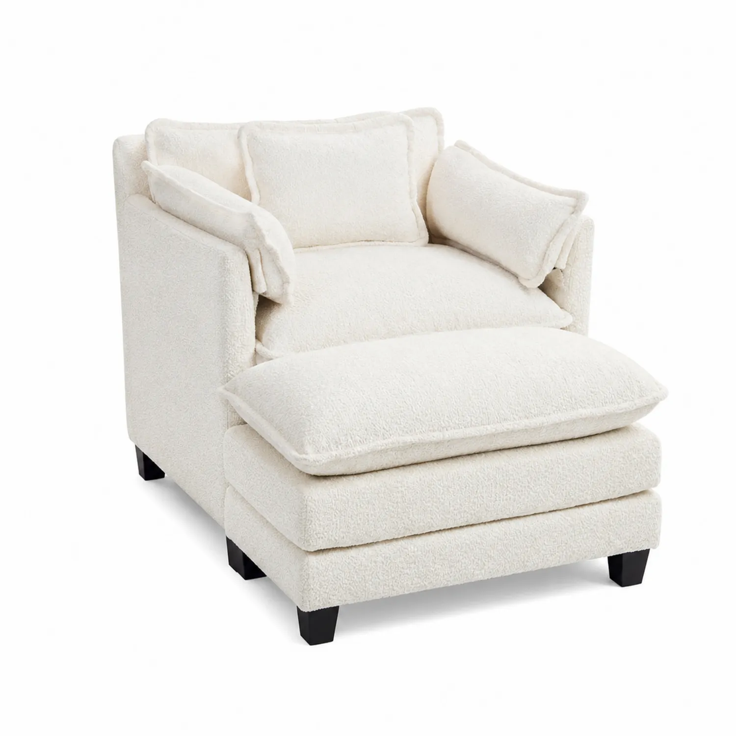 Sillón de tela bouclé blanco con cojines adicionales 90x95x100 cm