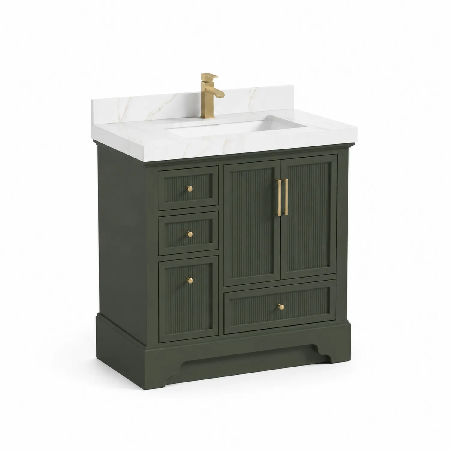 Armario de lavabo de madera con encimera de mármol y grifo de acero inoxidable 80x50x85 cm