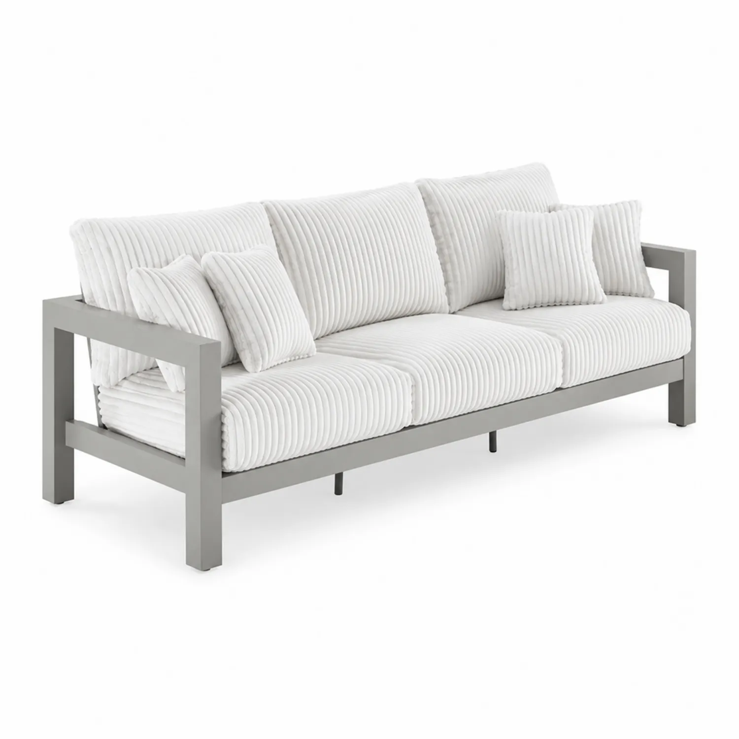 Sofá de jardín de aluminio con cojines de pana Gris/Blanco