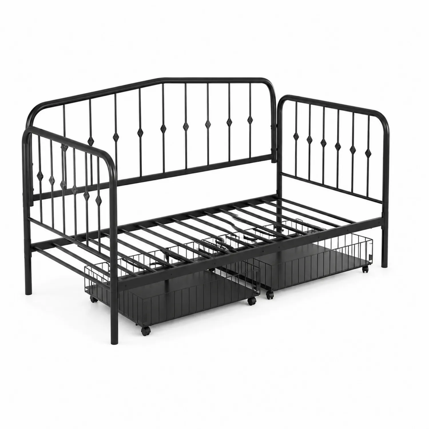Cama de metal negra con cajones de almacenamiento 200x90 cm