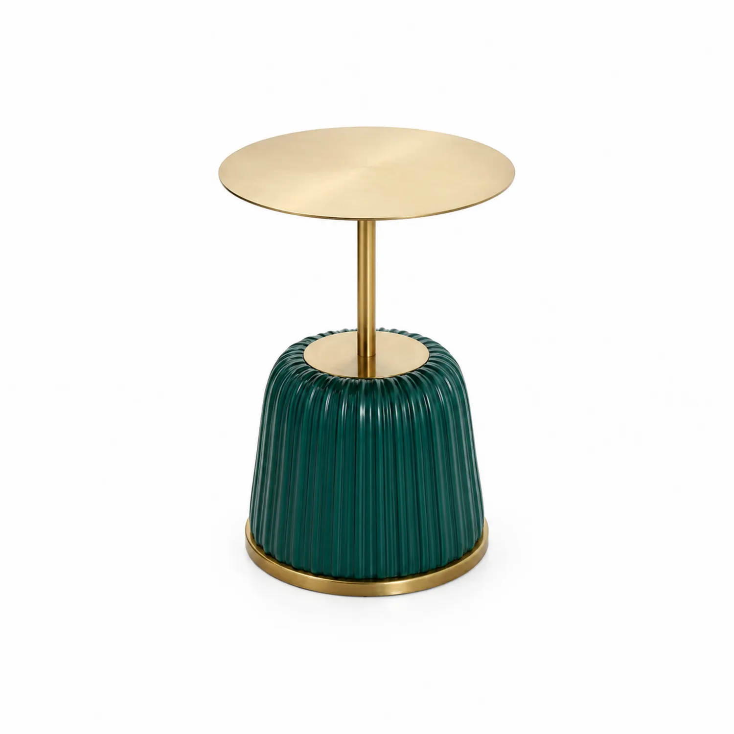 Mesa auxiliar de metal dorado y cerámica verde