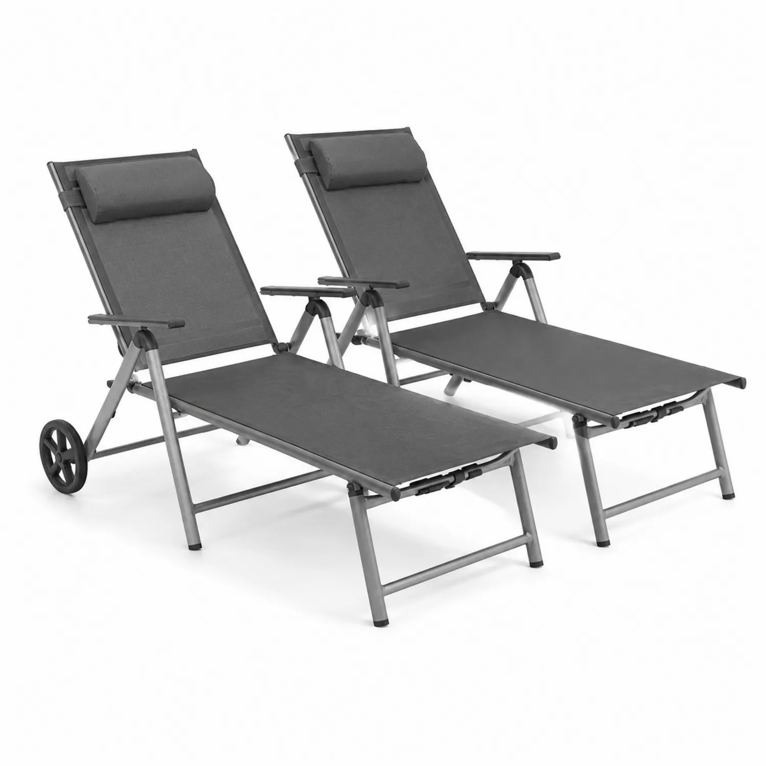 Conjunto de Tumbonas de Aluminio y Textileno Gris con Ruedas