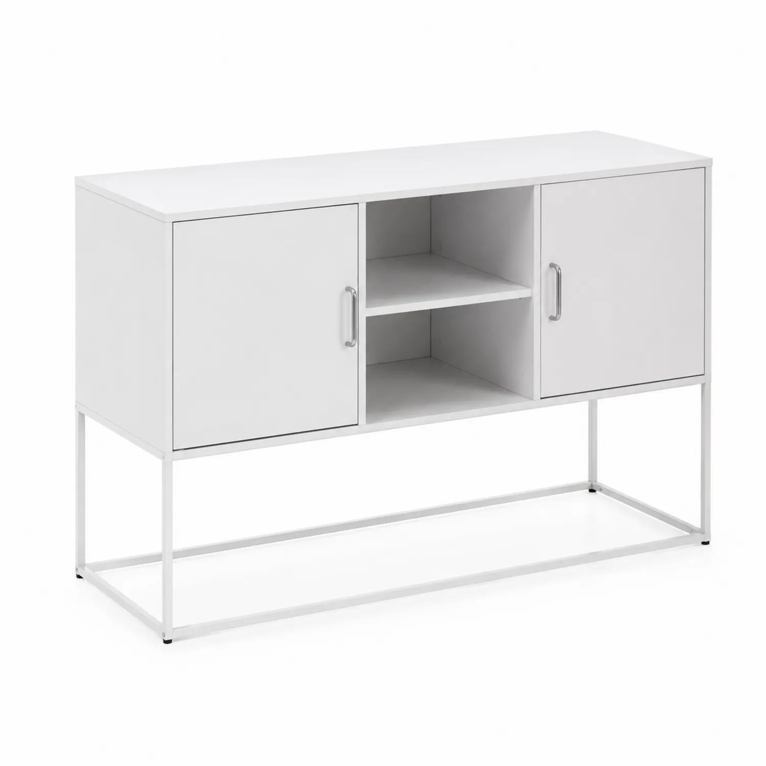 Aparador de MDF y Metal Blanco con Puertas y Estantes